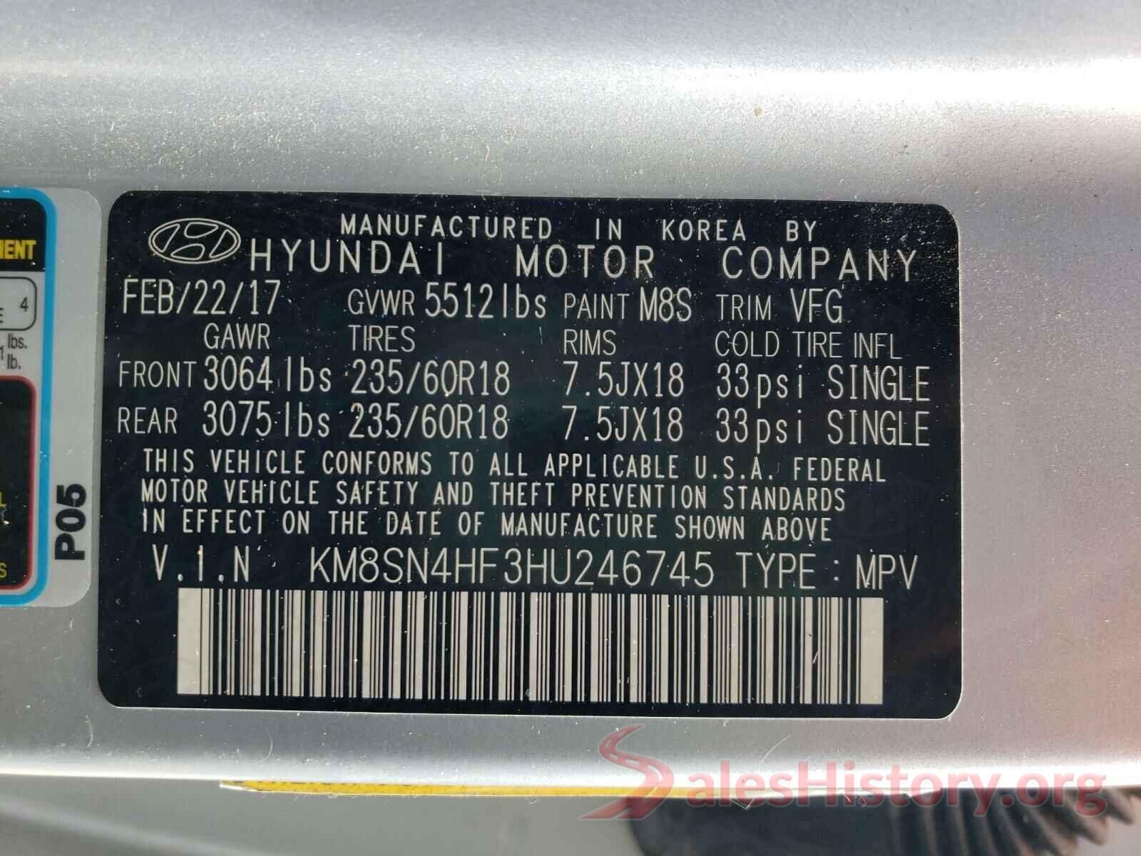 KM8SN4HF3HU246745 2017 HYUNDAI SANTA FE