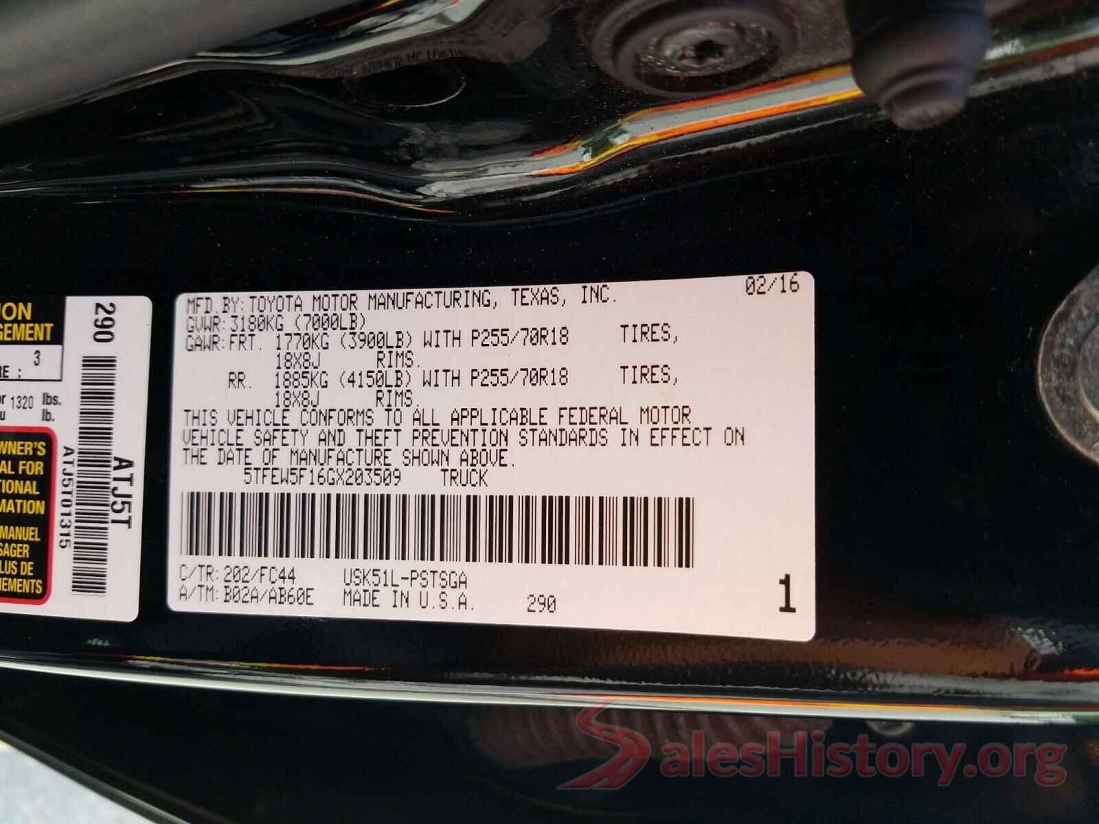 5TFEW5F16GX203509 2016 TOYOTA TUNDRA