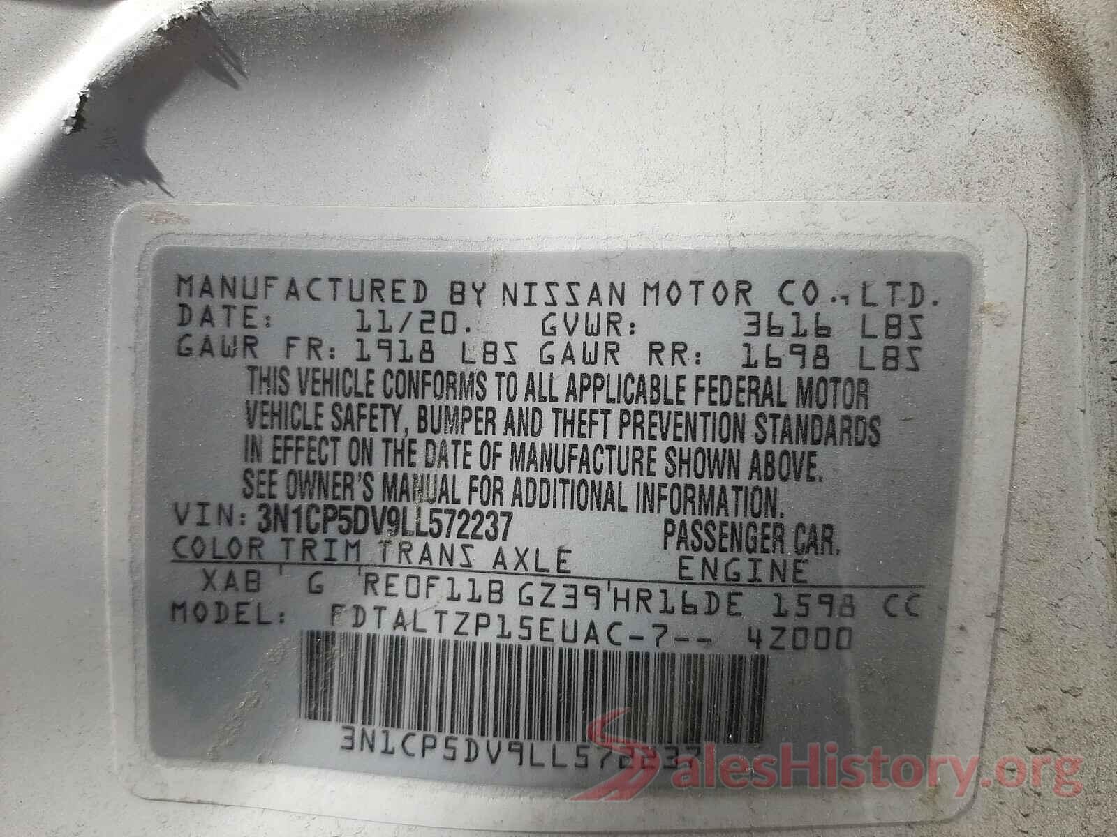 3N1CP5DV9LL572237 2020 NISSAN KICKS