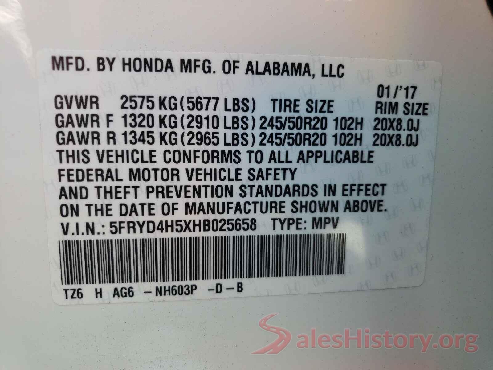 5FRYD4H5XHB025658 2017 ACURA MDX