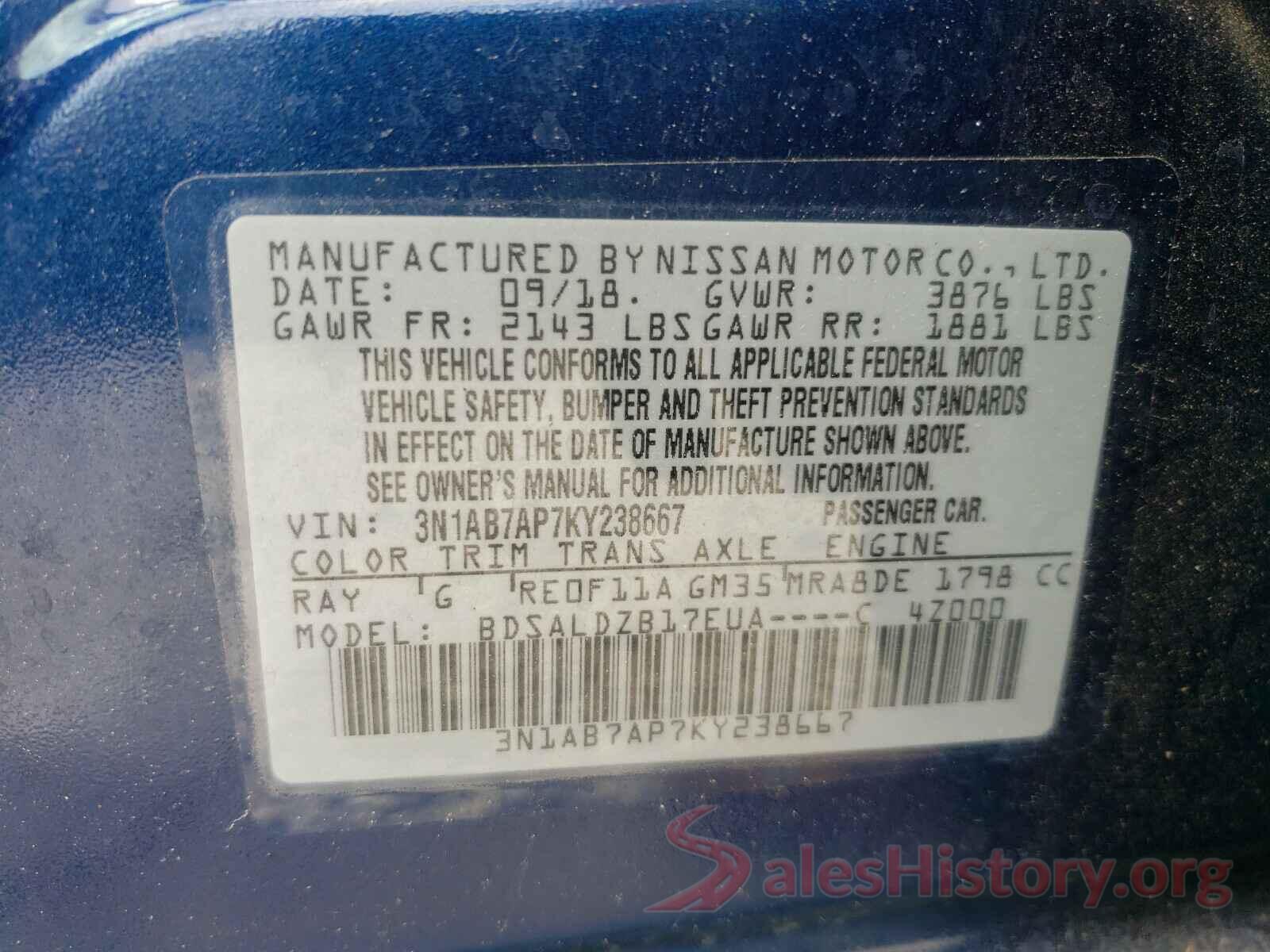 3N1AB7AP7KY238667 2019 NISSAN SENTRA