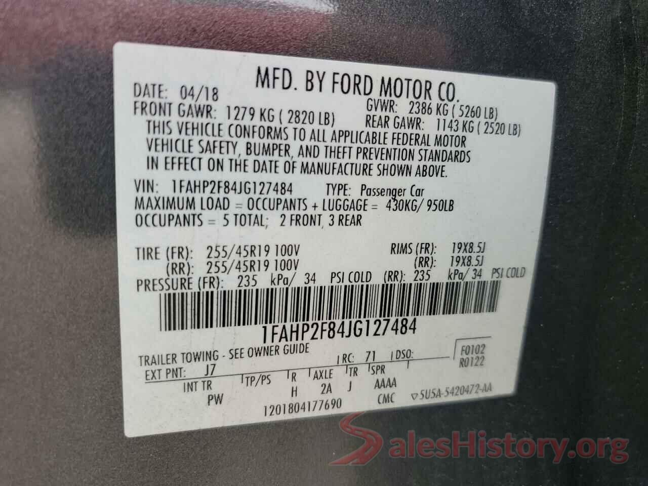 1FAHP2F84JG127484 2018 FORD TAURUS