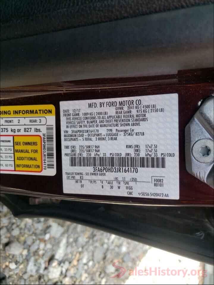 3FA6P0HD3JR164170 2018 FORD FUSION