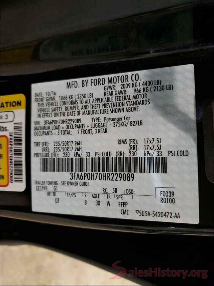 3FA6P0H70HR229089 2017 FORD FUSION