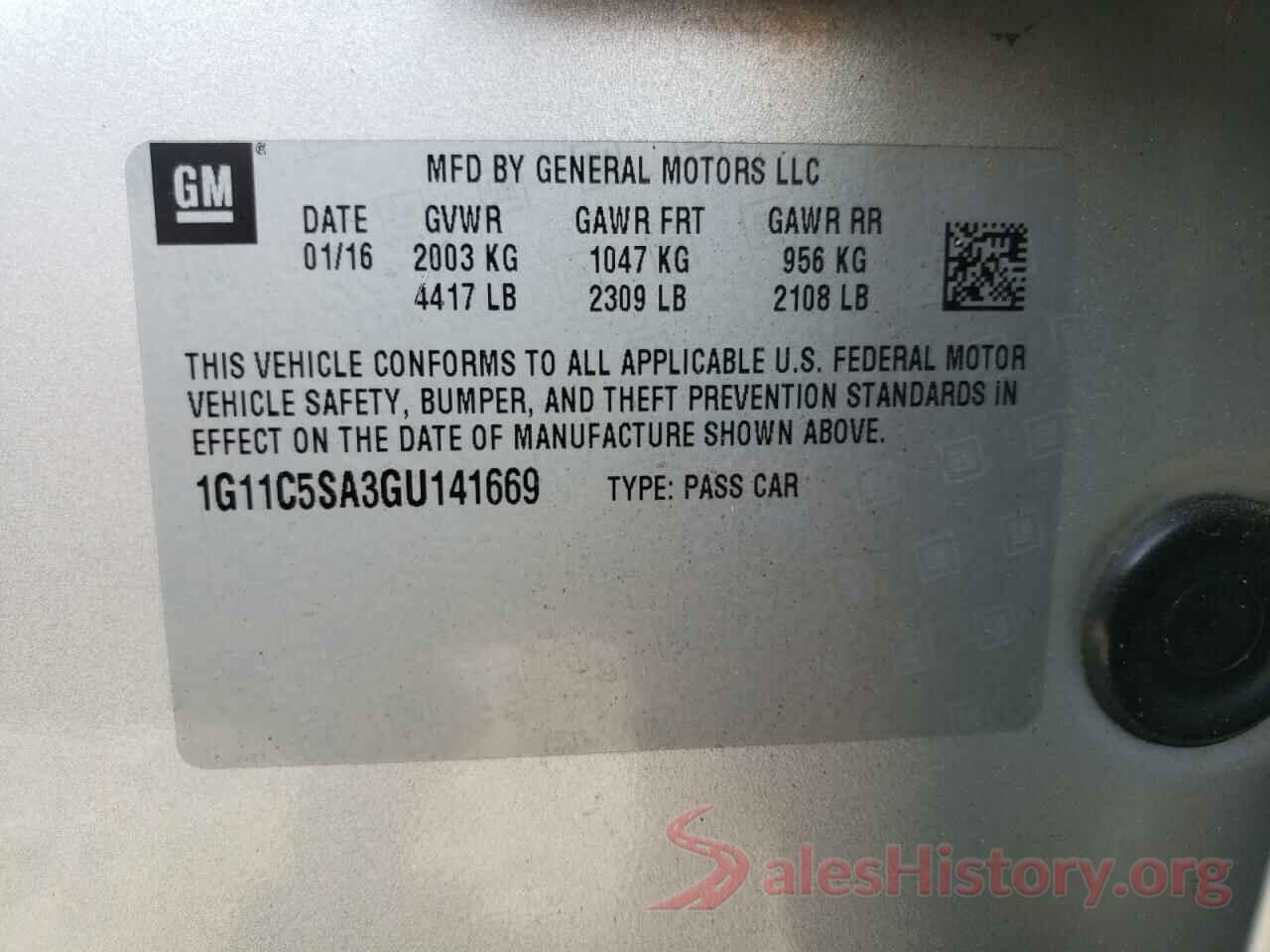 1G11C5SA3GU141669 2016 CHEVROLET MALIBU