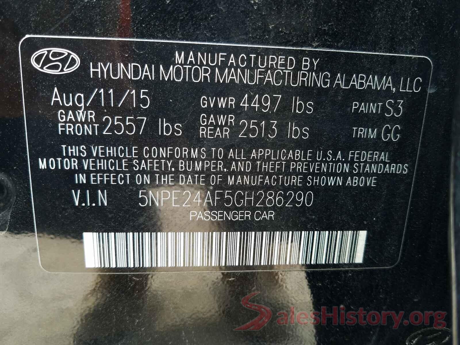 5NPE24AF5GH286290 2016 HYUNDAI SONATA