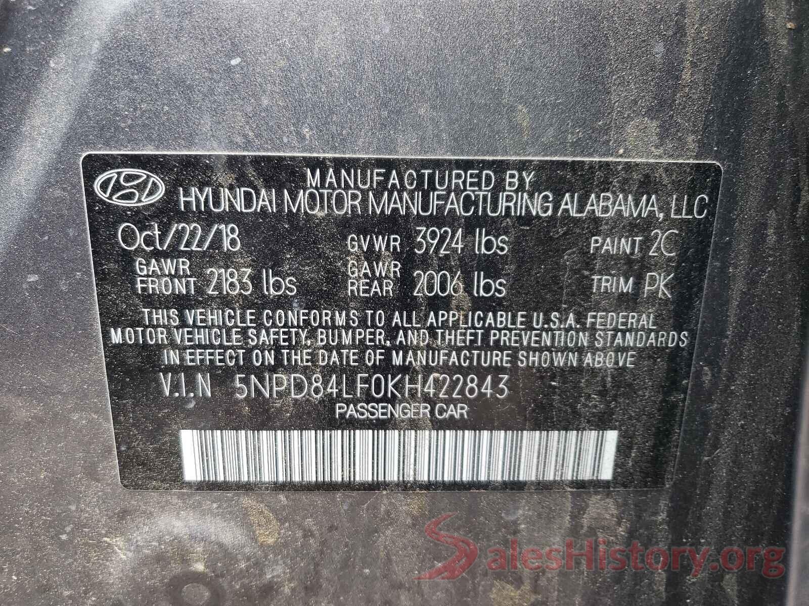 5NPD84LF0KH422843 2019 HYUNDAI ELANTRA