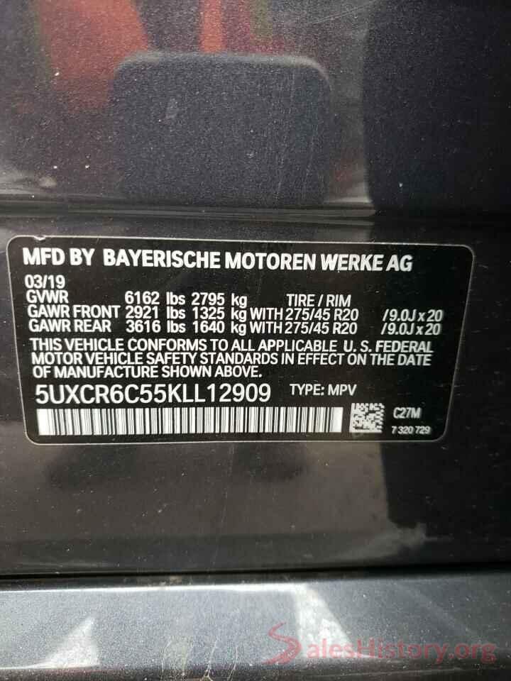 5UXCR6C55KLL12909 2019 BMW X5