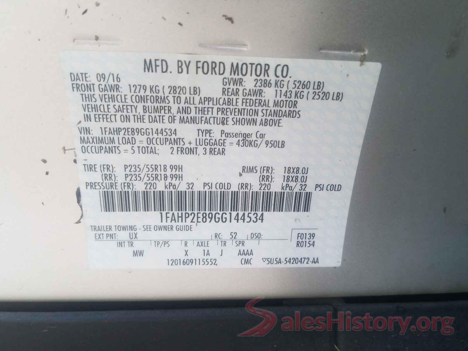 1FAHP2E89GG144534 2016 FORD TAURUS