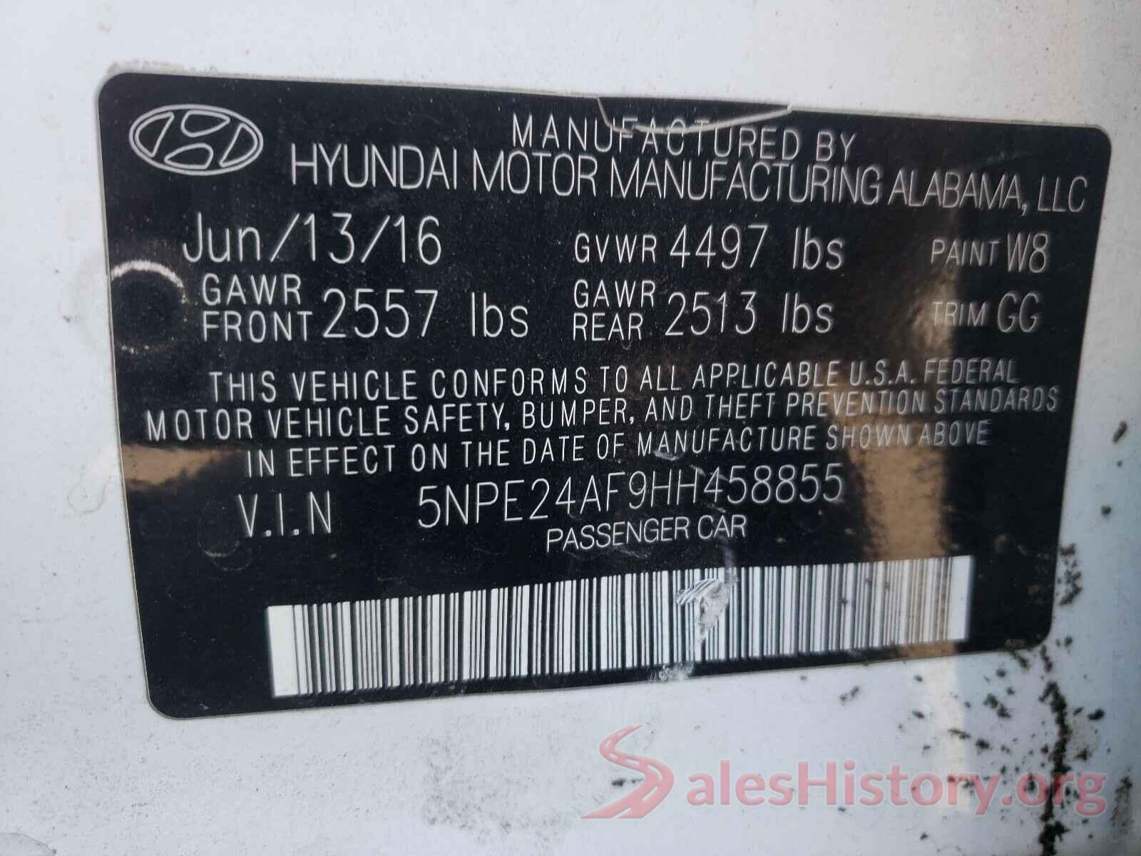 5NPE24AF9HH458855 2017 HYUNDAI SONATA