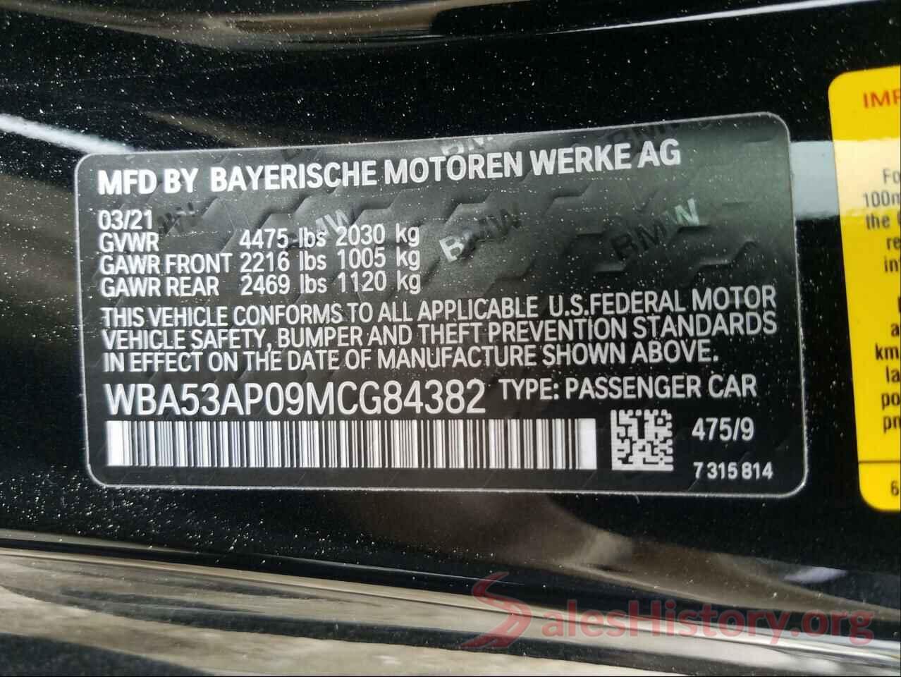 WBA53AP09MCG84382 2021 BMW 4 SERIES