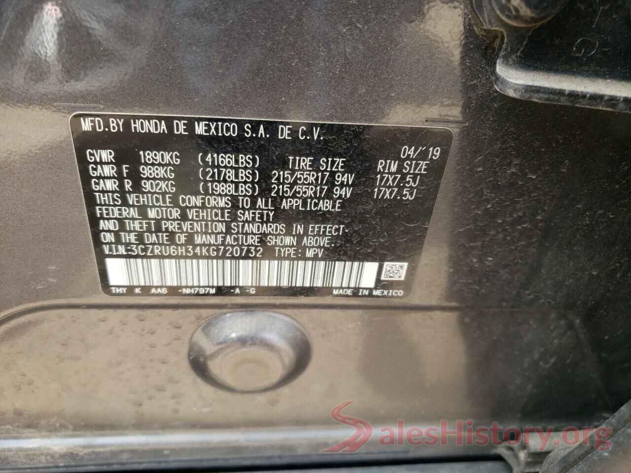 3CZRU6H34KG720732 2019 HONDA HR-V