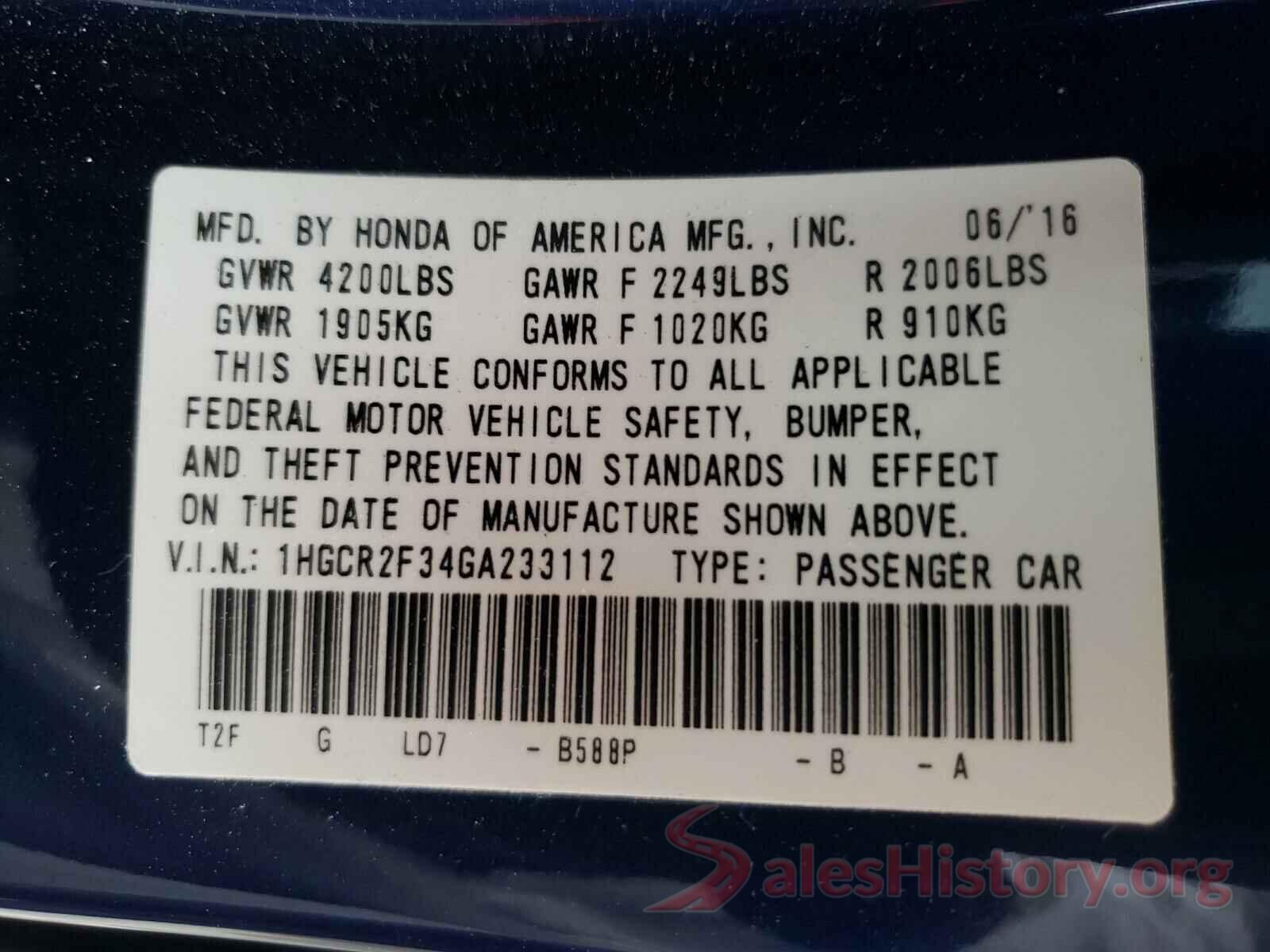 1HGCR2F34GA233112 2016 HONDA ACCORD