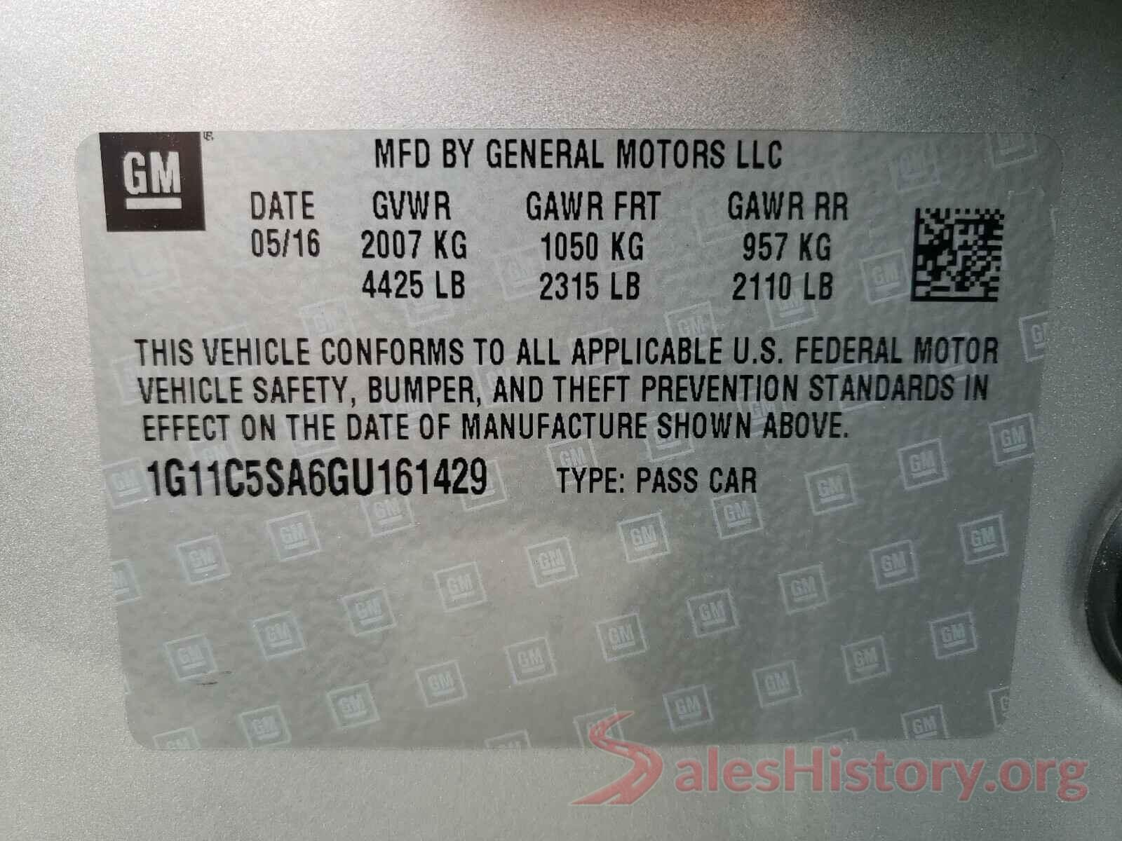 1G11C5SA6GU161429 2016 CHEVROLET MALIBU