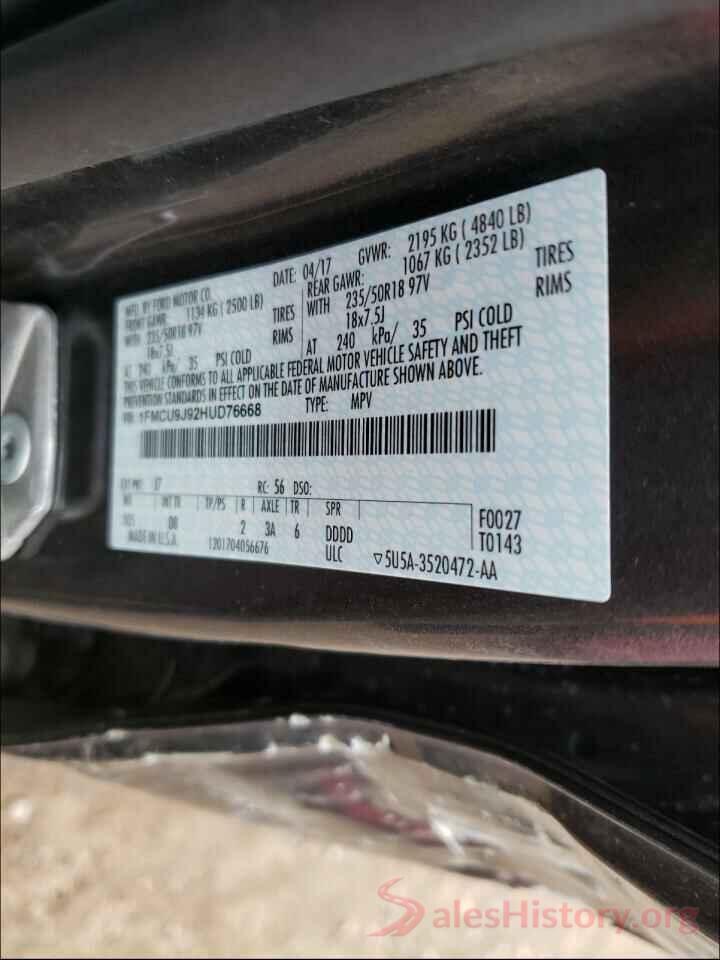 1FMCU9J92HUD76668 2017 FORD ESCAPE