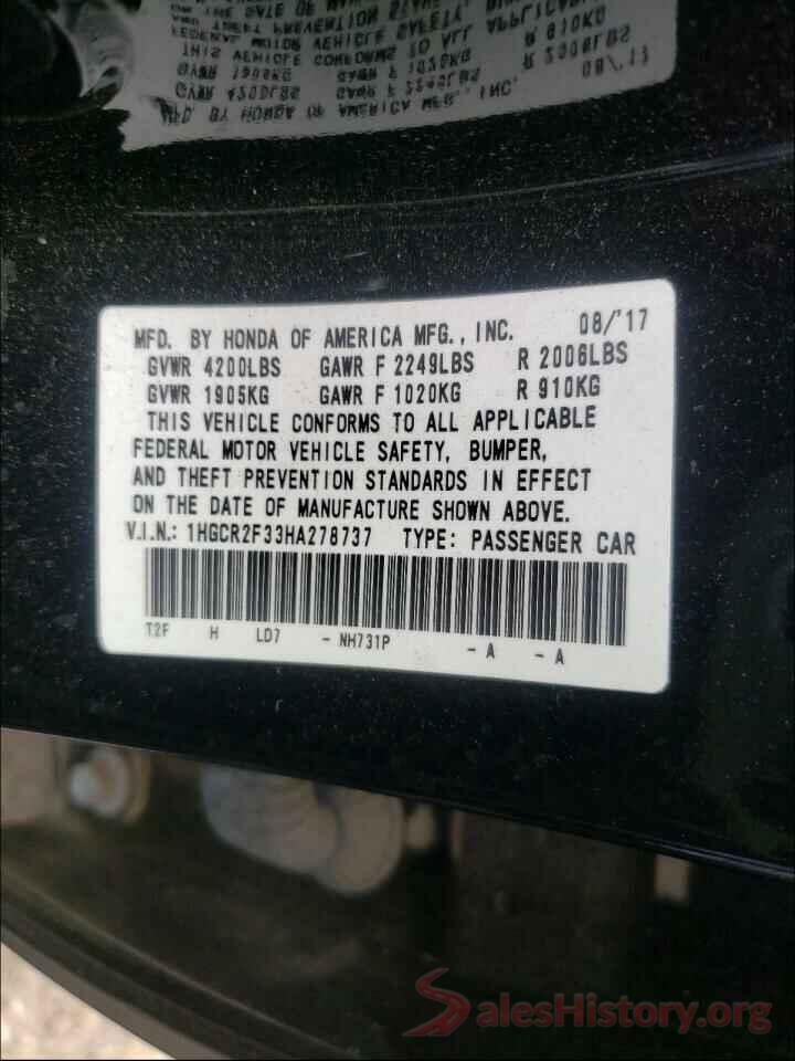 1HGCR2F33HA278737 2017 HONDA ACCORD