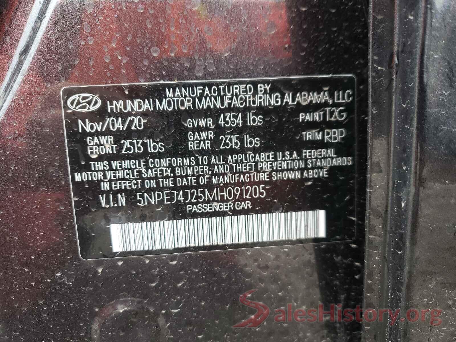 5NPEJ4J25MH091205 2021 HYUNDAI SONATA