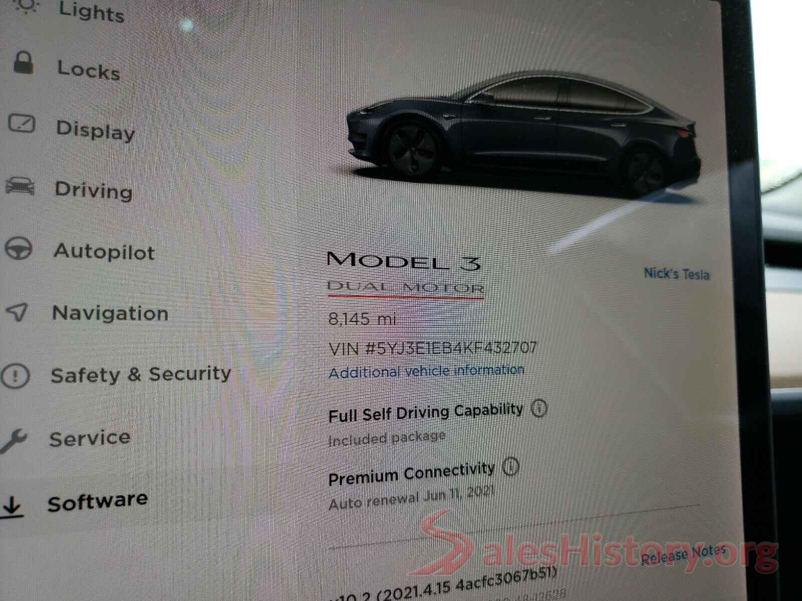 5YJ3E1EB4KF432707 2019 TESLA MODEL 3