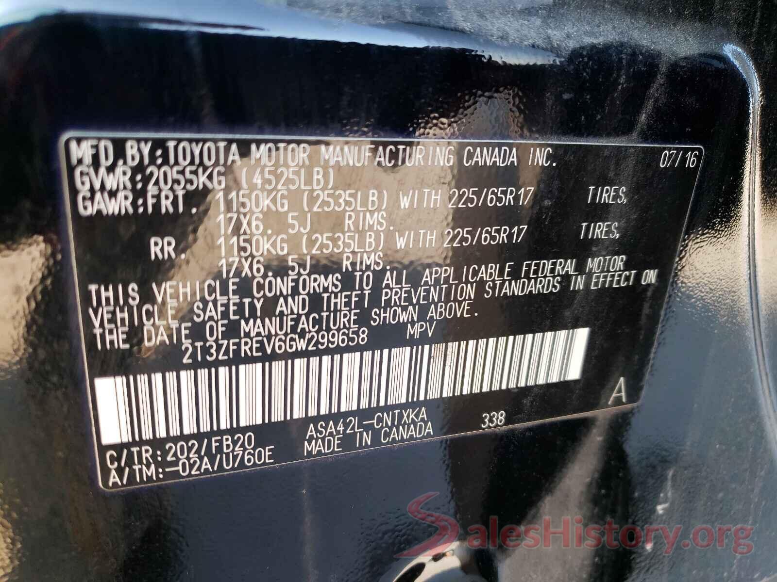 2T3ZFREV6GW299658 2016 TOYOTA RAV4