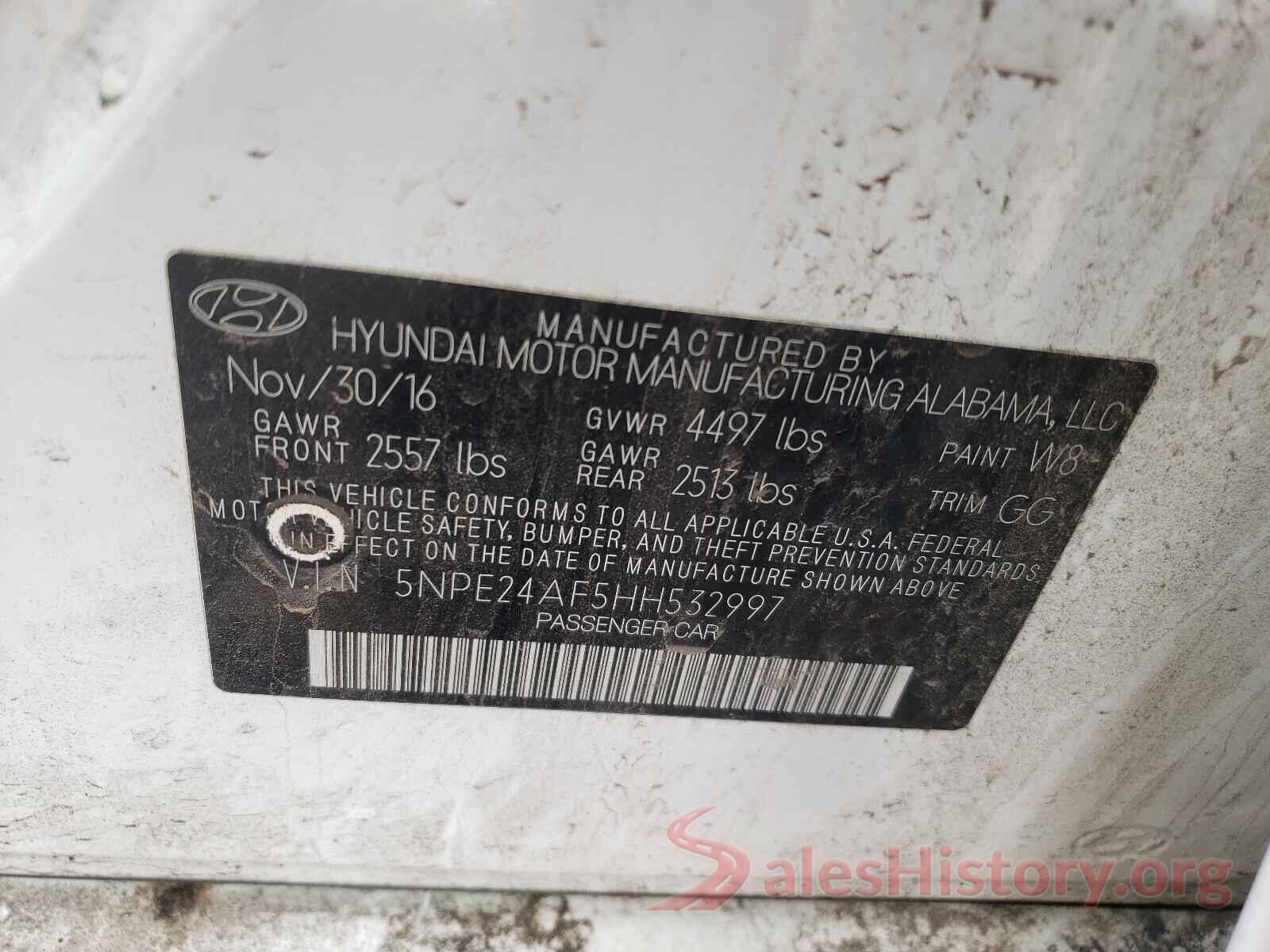 5NPE24AF5HH532997 2017 HYUNDAI SONATA