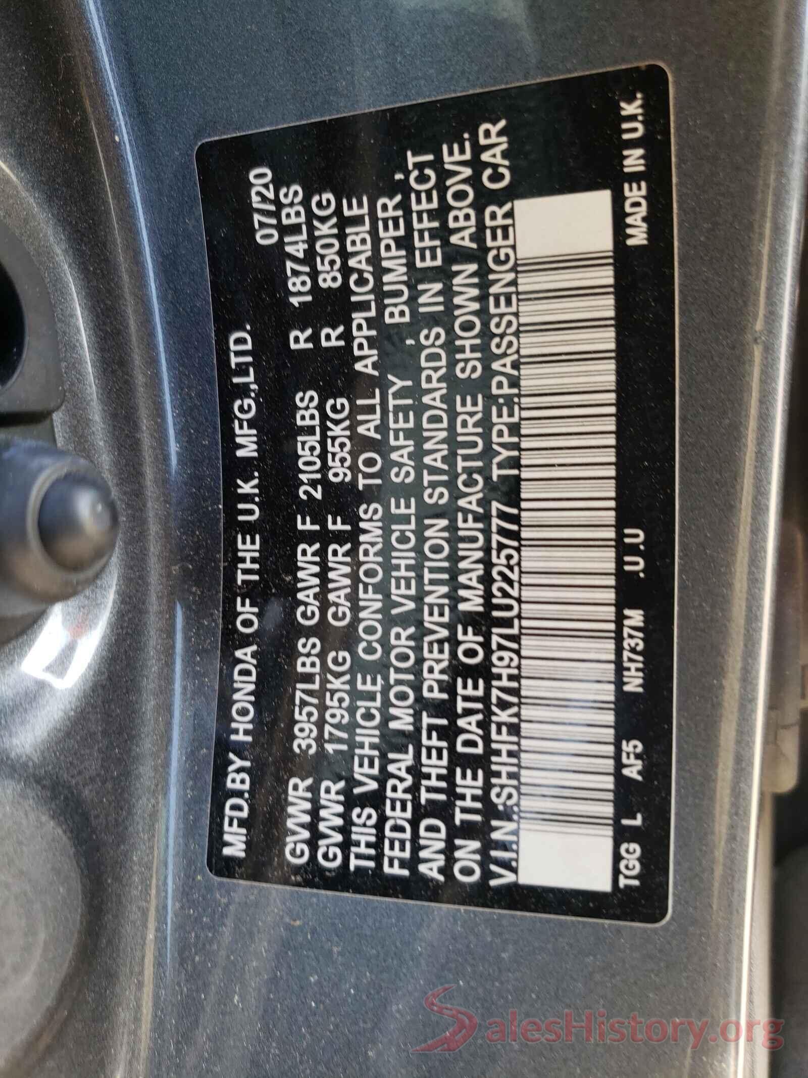 SHHFK7H97LU225777 2020 HONDA CIVIC