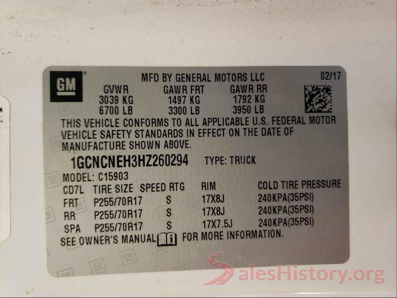 1GCNCNEH3HZ260294 2017 CHEVROLET SILVERADO