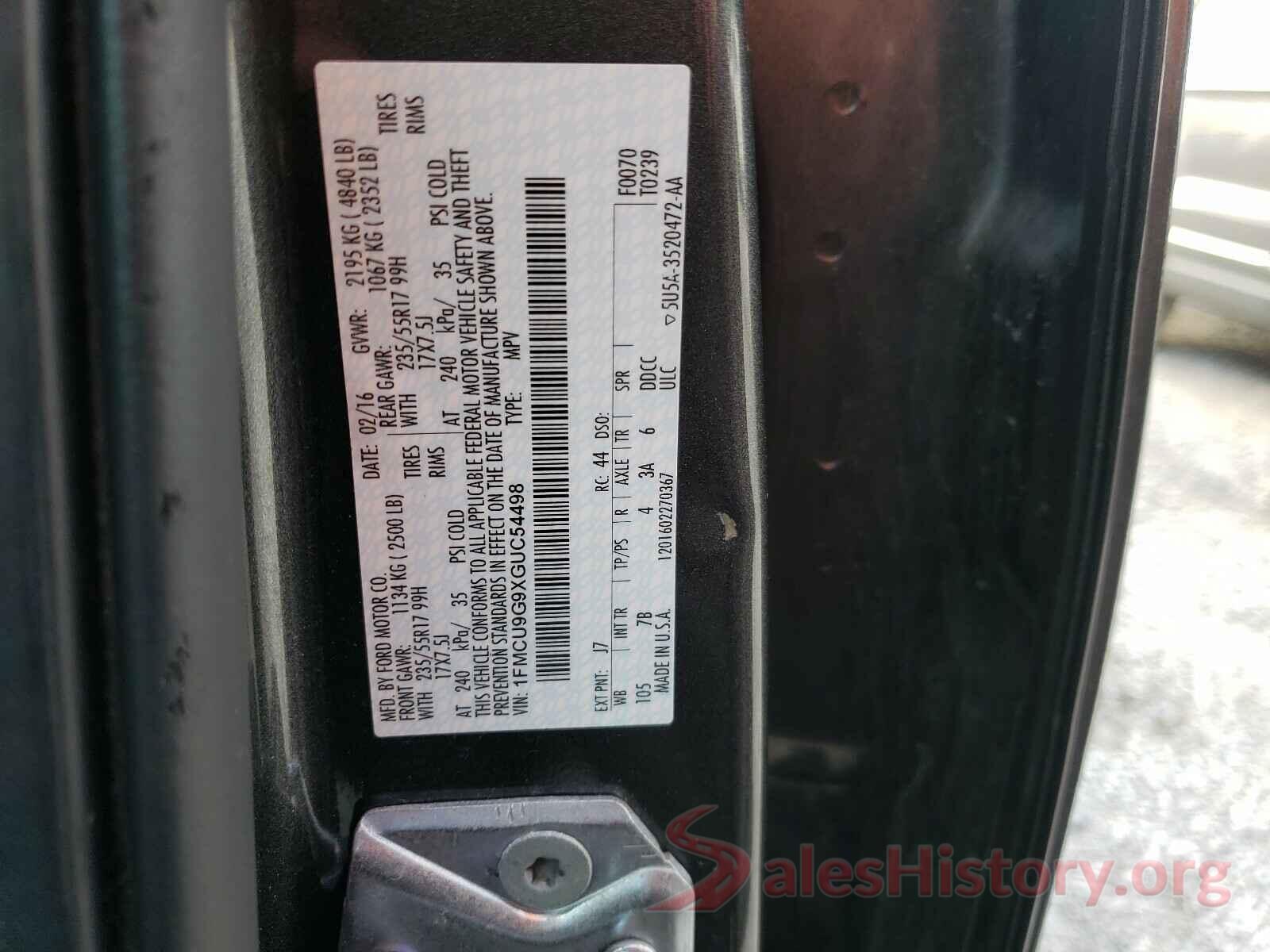 1FMCU9G9XGUC54498 2016 FORD ESCAPE