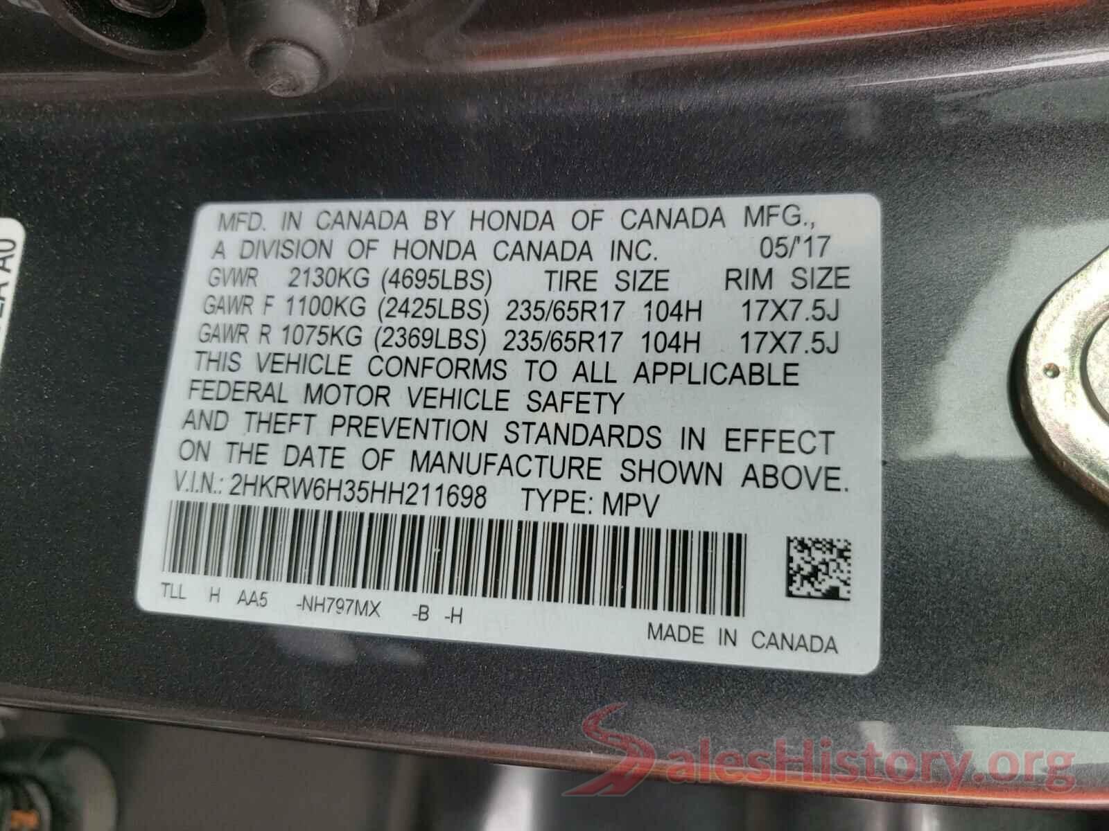 2HKRW6H35HH211698 2017 HONDA CRV