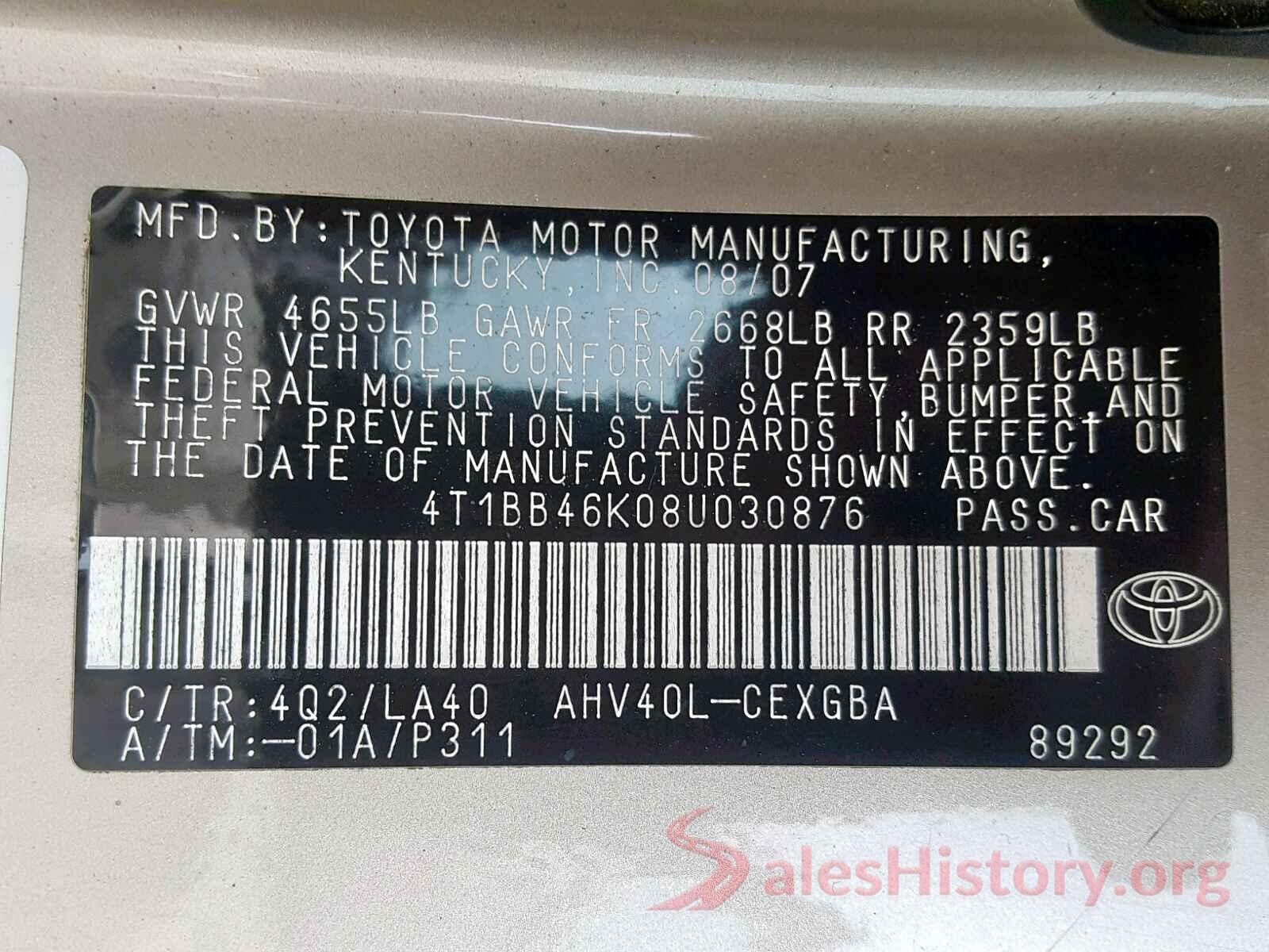 4T1BB46K08U030876 2008 TOYOTA CAMRY