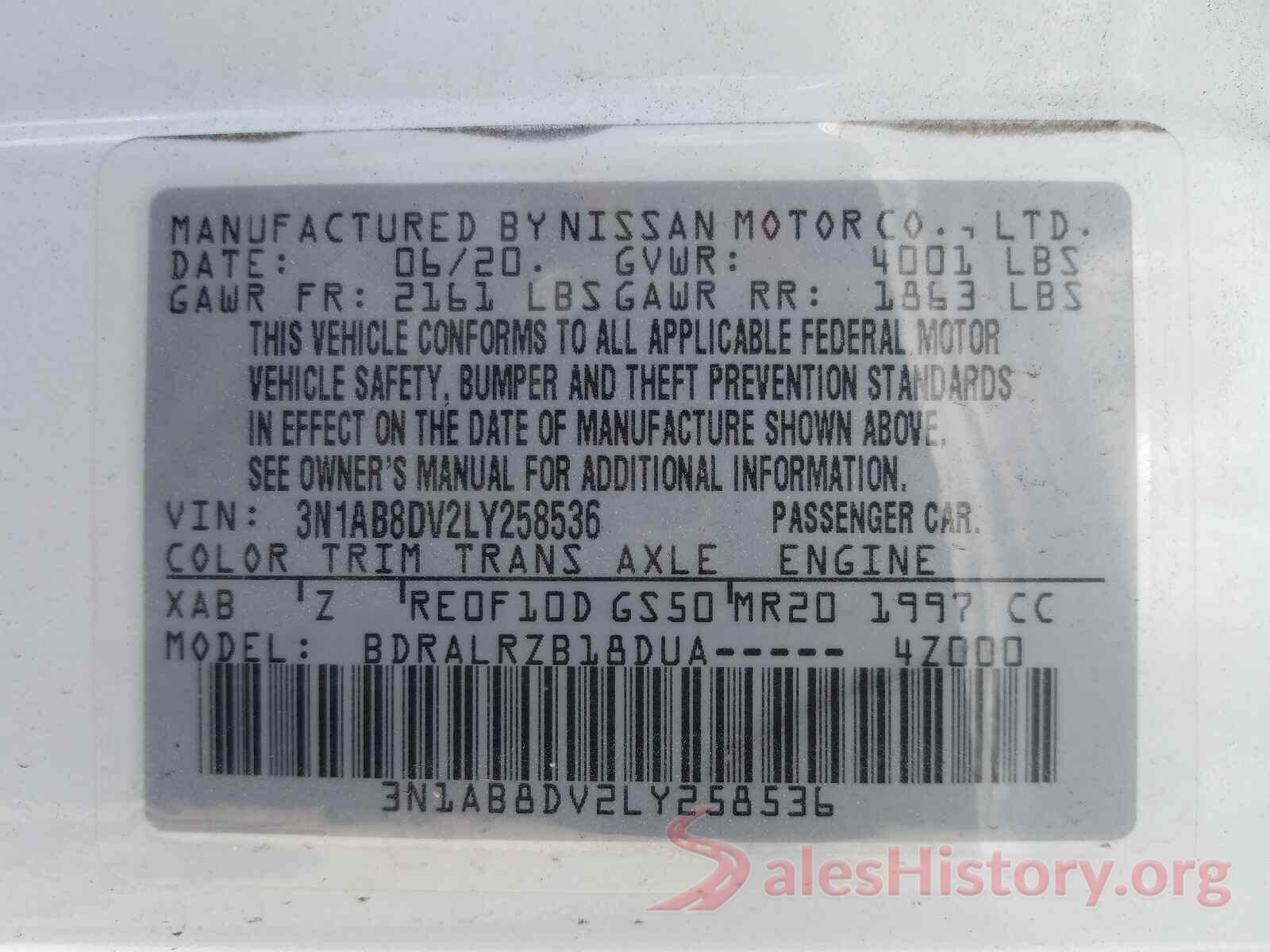 3N1AB8DV2LY258536 2020 NISSAN SENTRA