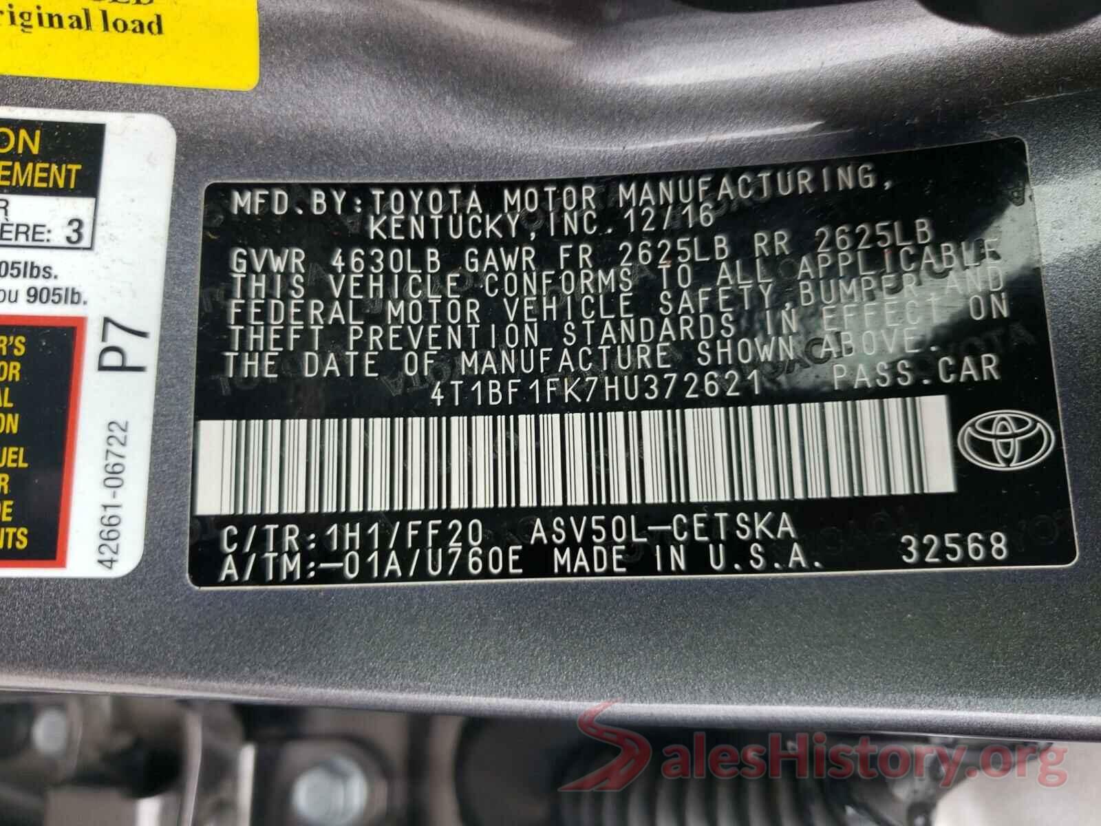 4T1BF1FK7HU372621 2017 TOYOTA CAMRY