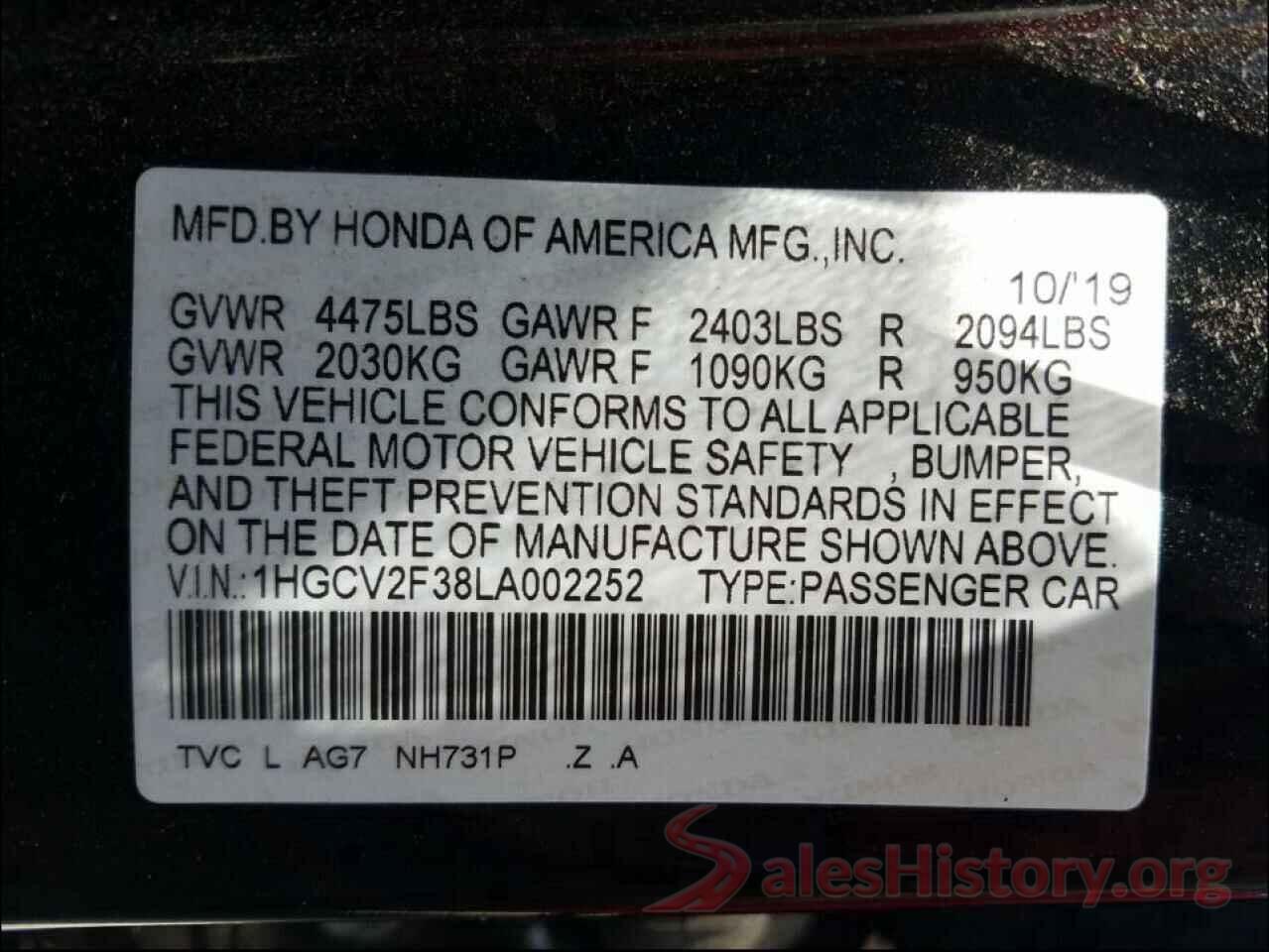 1HGCV2F38LA002252 2020 HONDA ACCORD