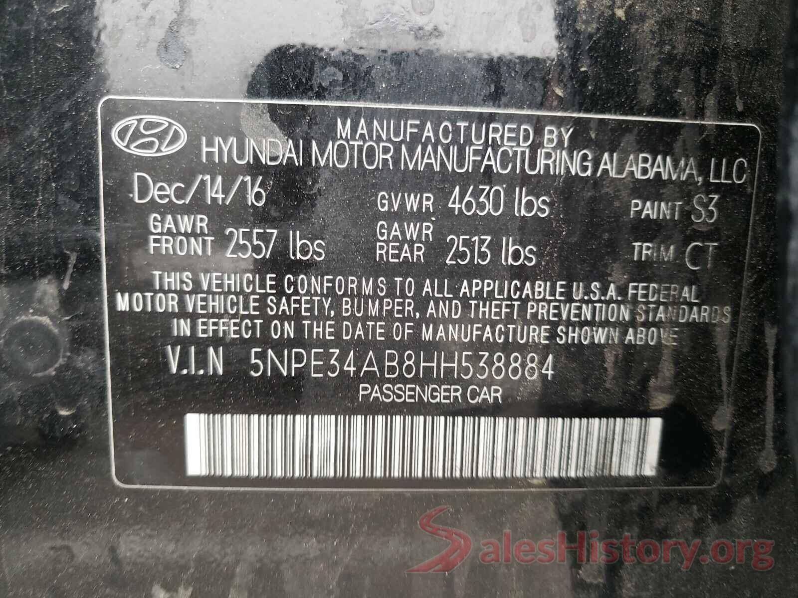 5NPE34AB8HH538884 2017 HYUNDAI SONATA