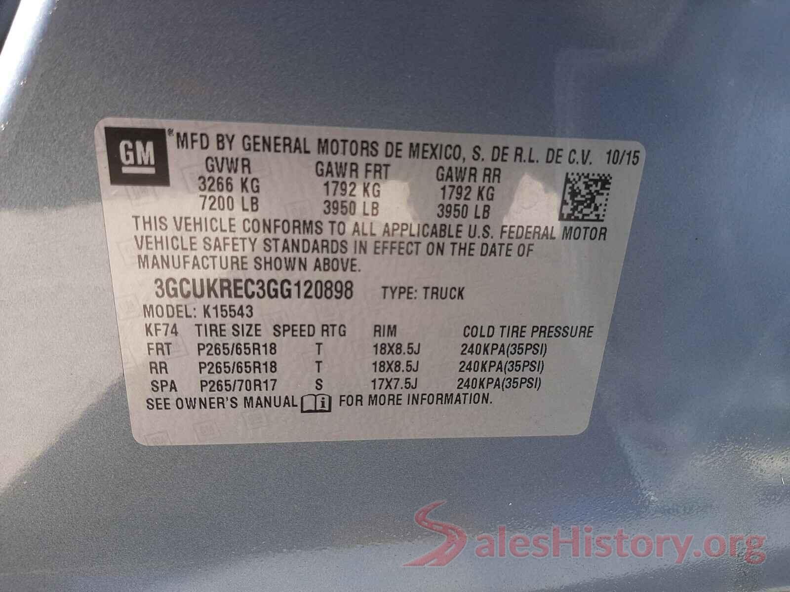 3GCUKREC3GG120898 2016 CHEVROLET SILVERADO