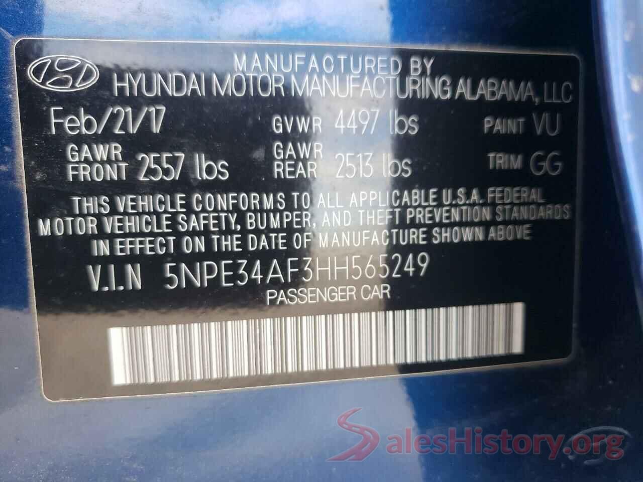 5NPE34AF3HH565249 2017 HYUNDAI SONATA