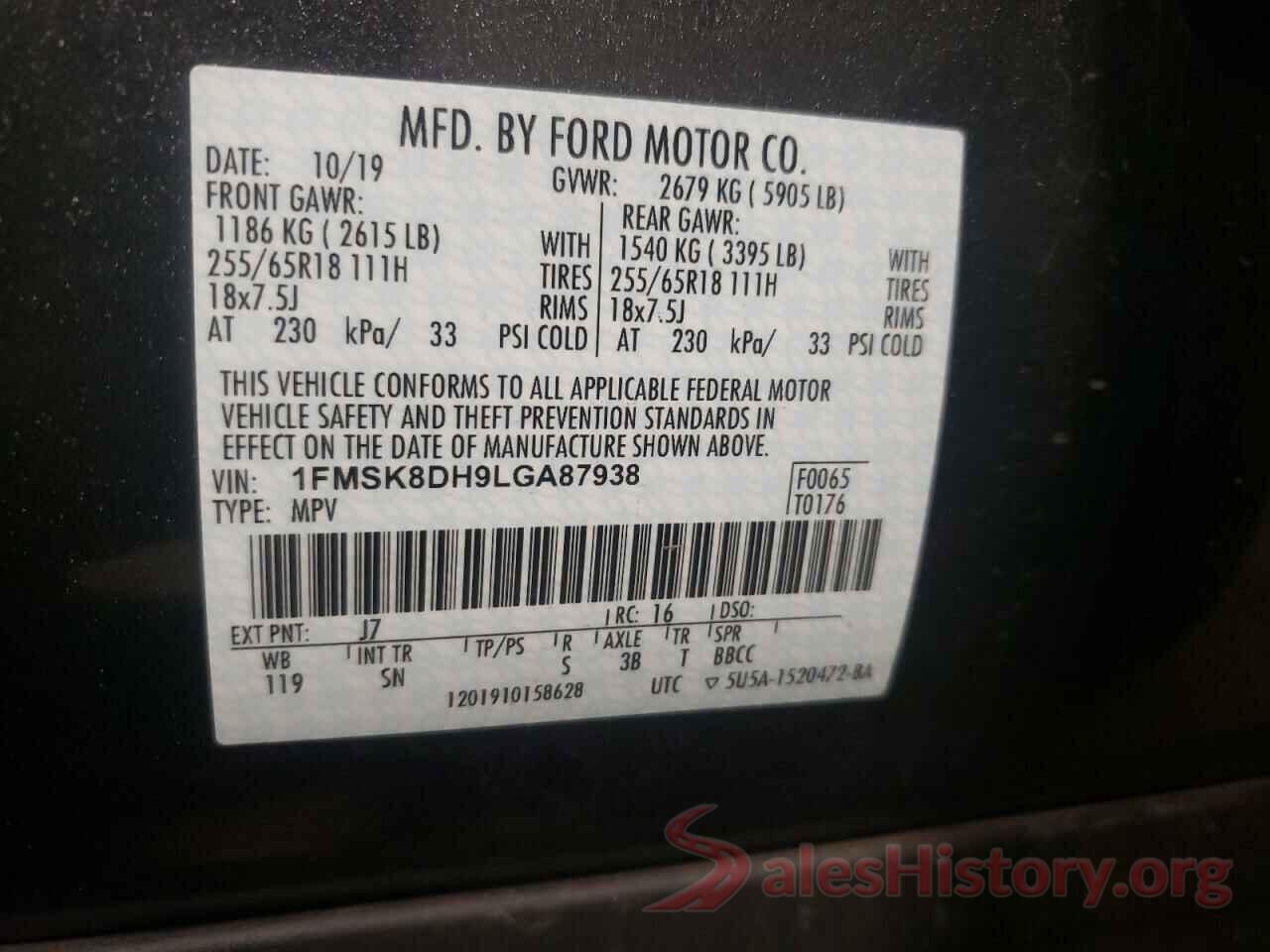 1FMSK8DH9LGA87938 2020 FORD EXPLORER