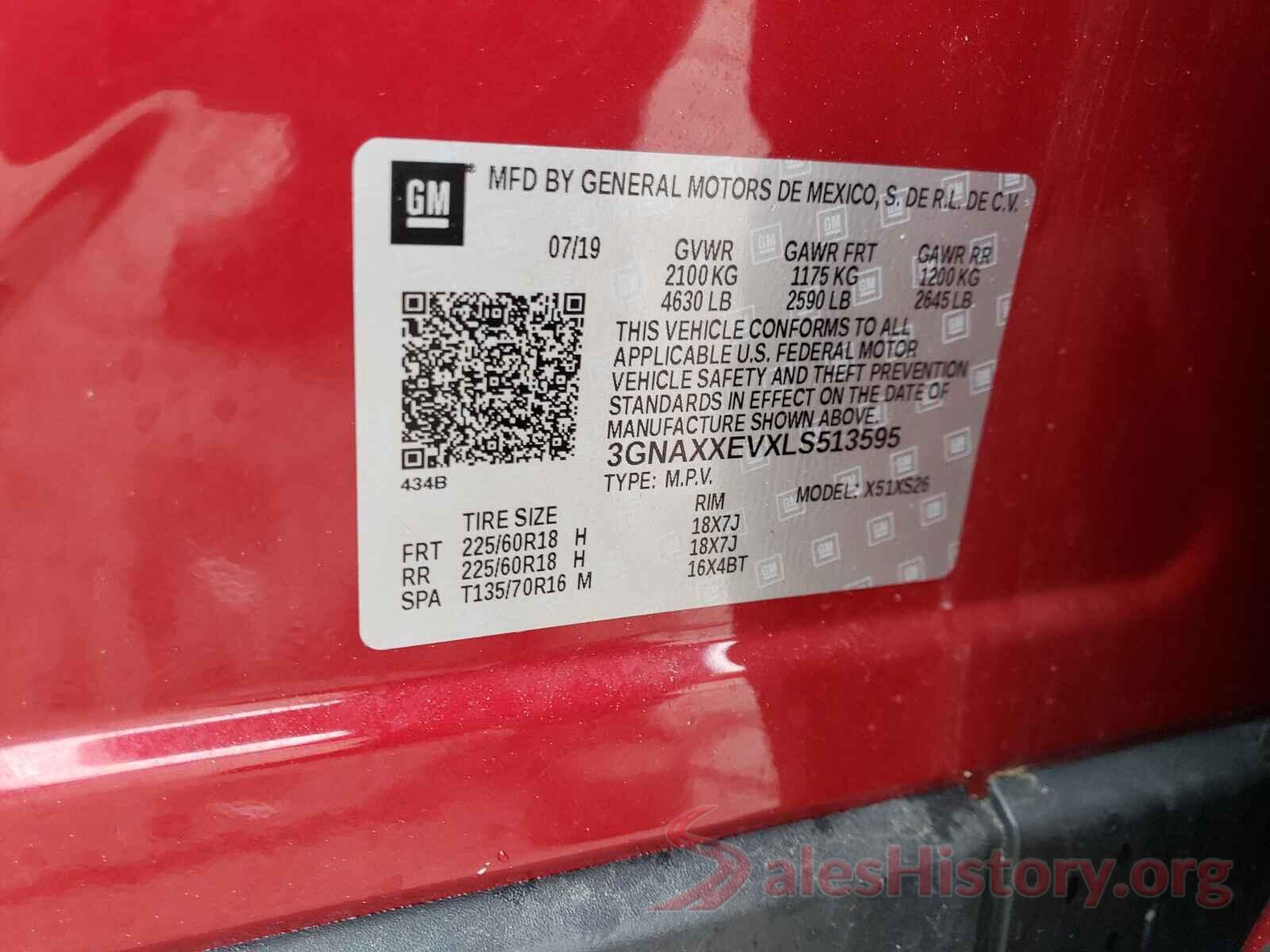 3GNAXXEVXLS513595 2020 CHEVROLET EQUINOX