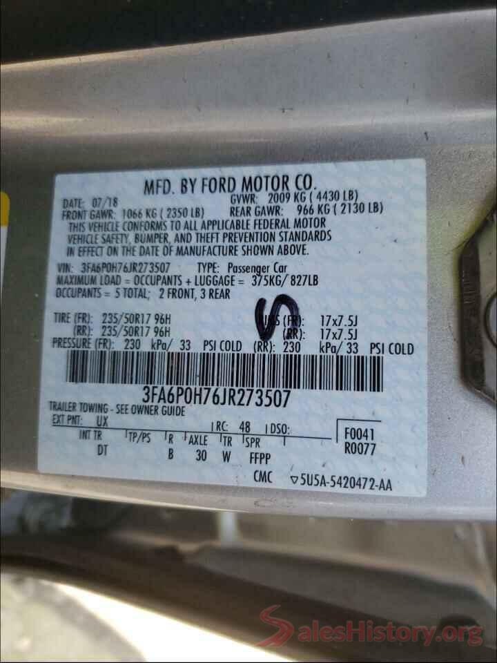 3FA6P0H76JR273507 2018 FORD FUSION