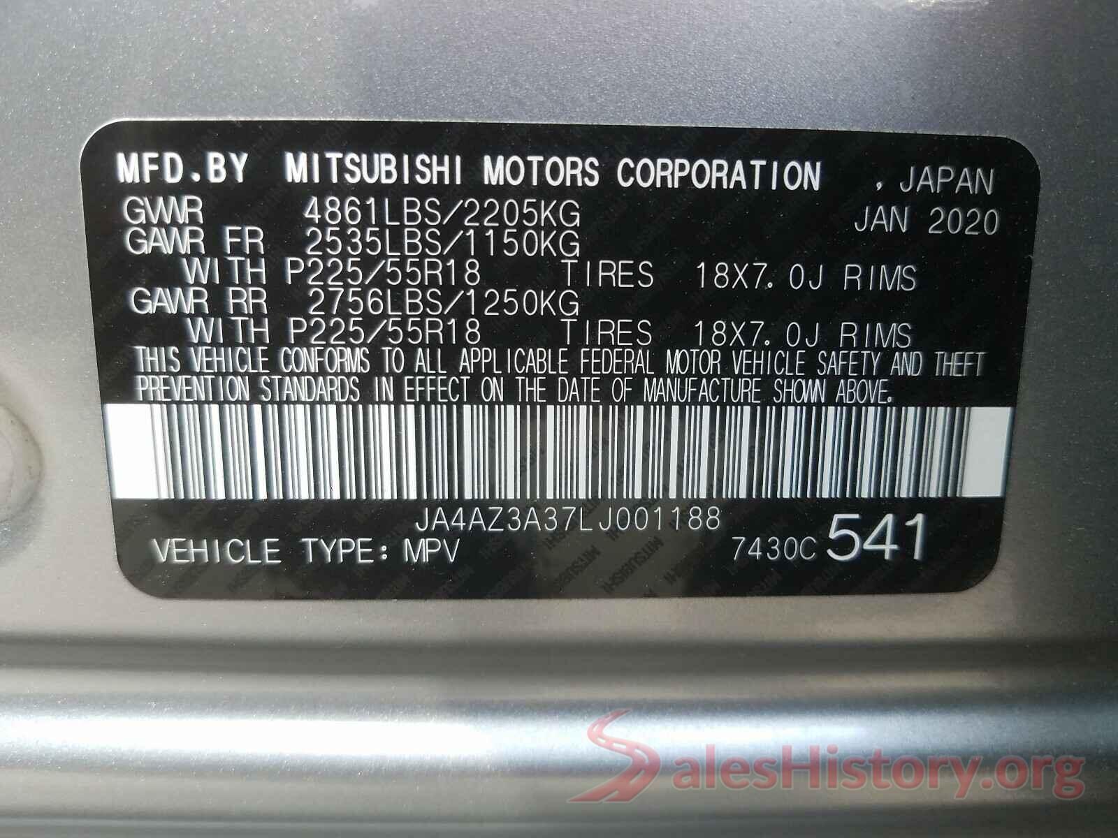 JA4AZ3A37LJ001188 2020 MITSUBISHI OUTLANDER