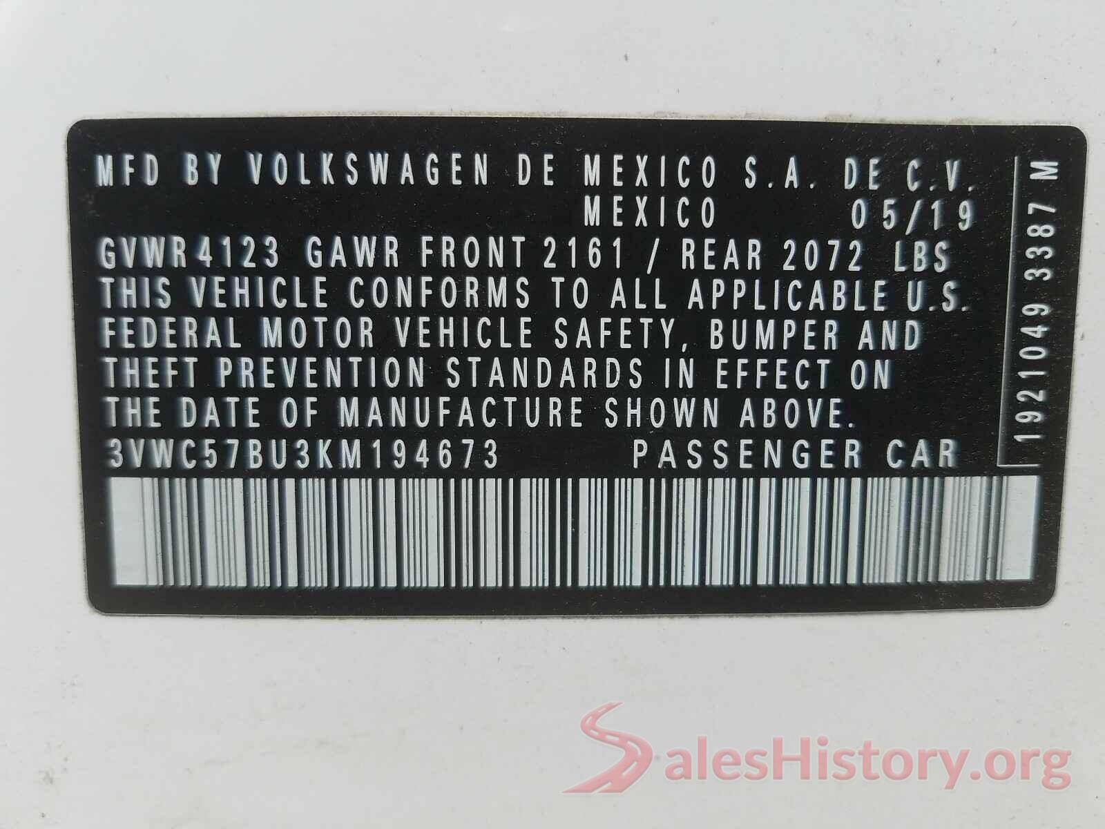 3VWC57BU3KM194673 2019 VOLKSWAGEN JETTA