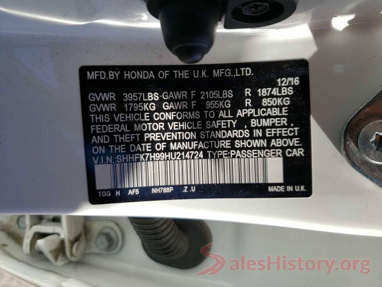 SHHFK7H99HU214724 2017 HONDA CIVIC