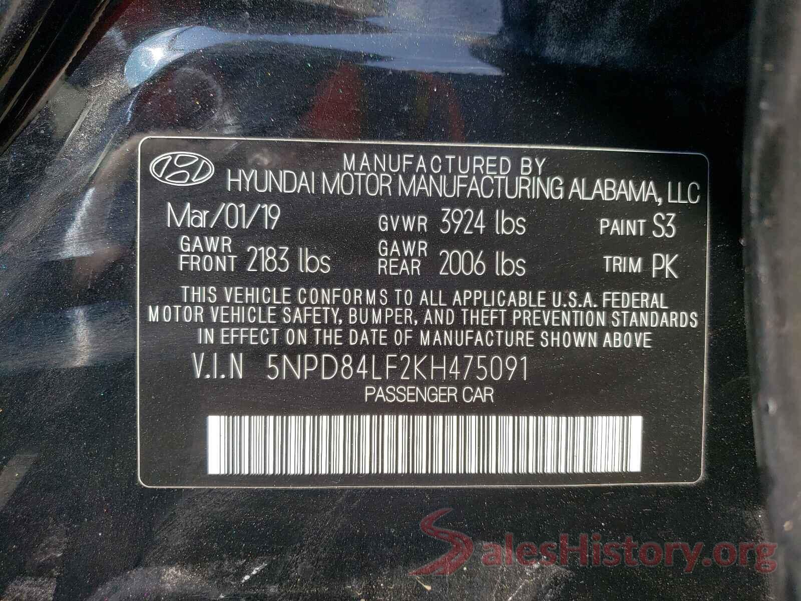 5NPD84LF2KH475091 2019 HYUNDAI ELANTRA