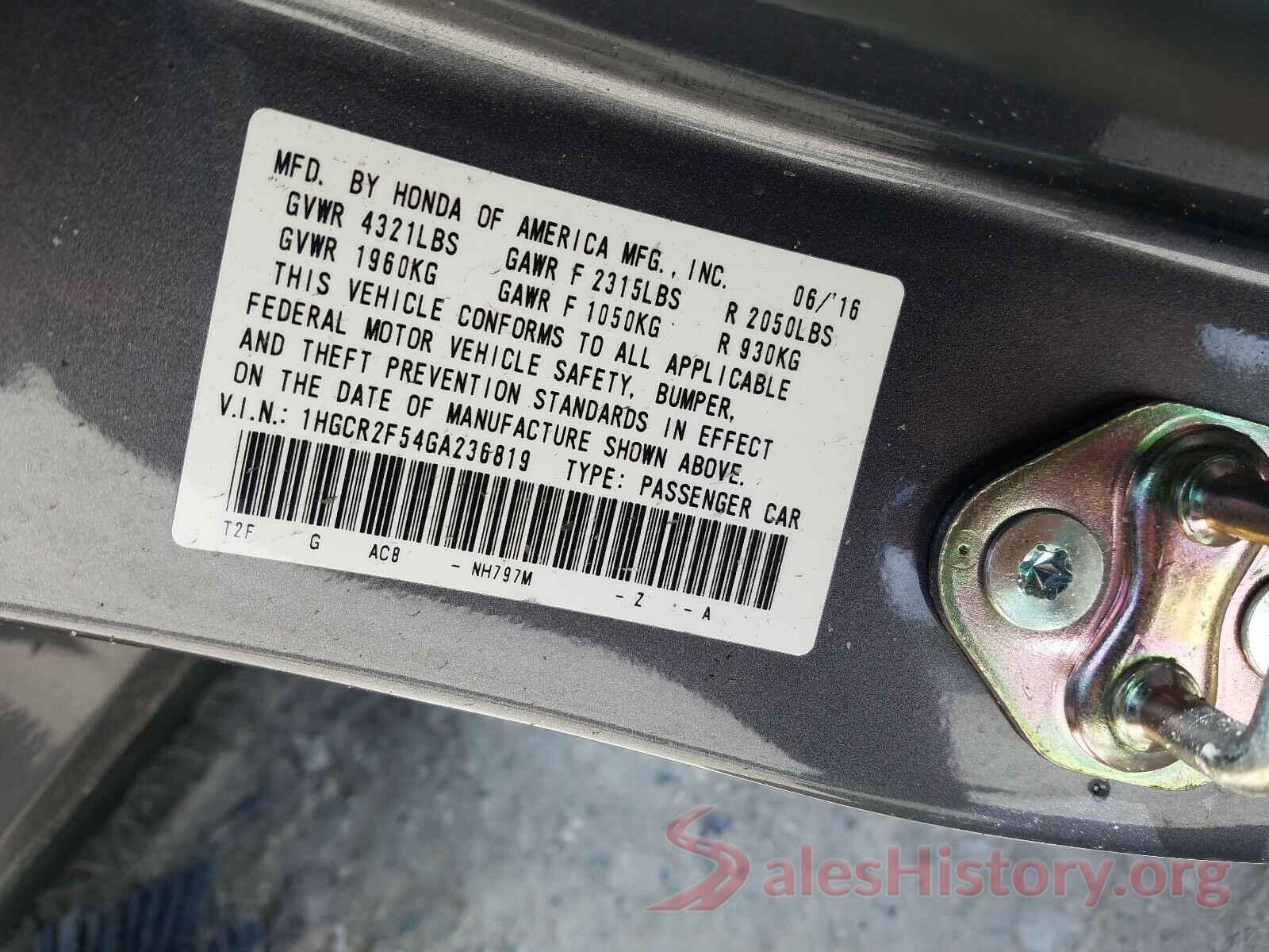 1HGCR2F54GA236819 2016 HONDA ACCORD