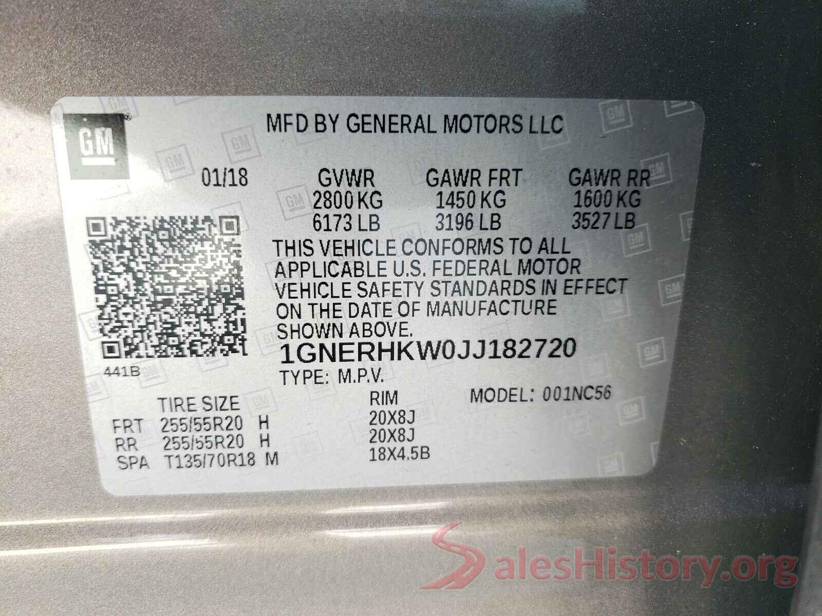 1GNERHKW0JJ182720 2018 CHEVROLET TRAVERSE