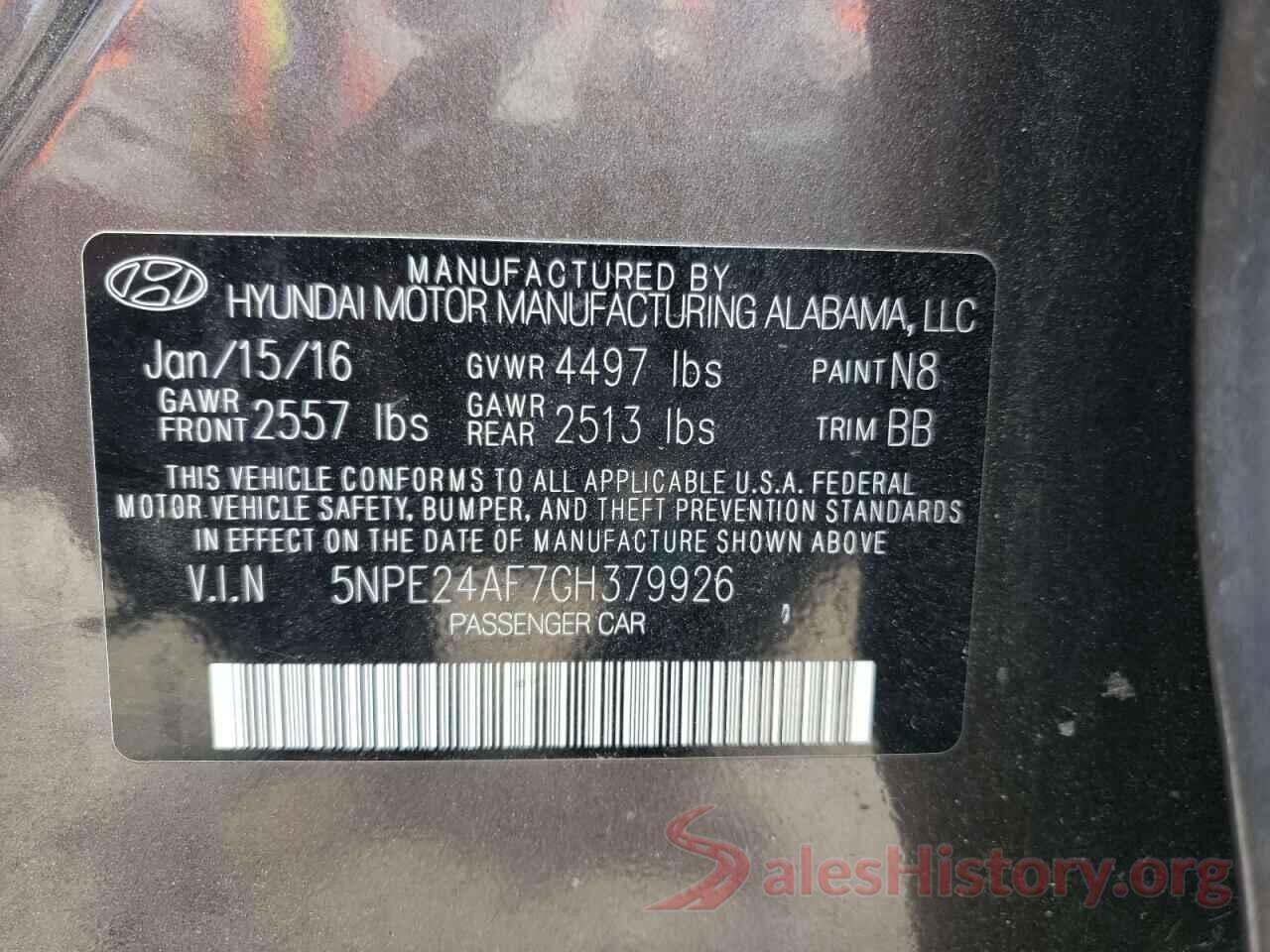 5NPE24AF7GH379926 2016 HYUNDAI SONATA