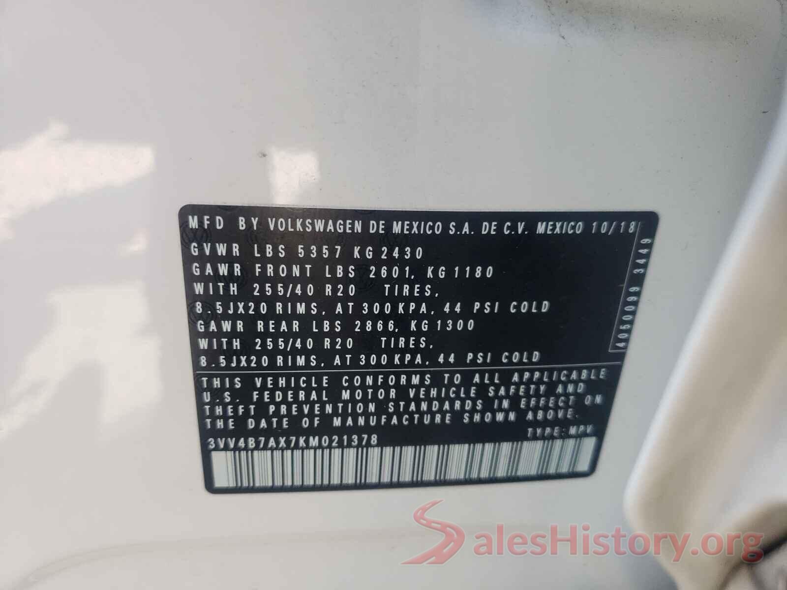 3VV4B7AX7KM021378 2019 VOLKSWAGEN TIGUAN