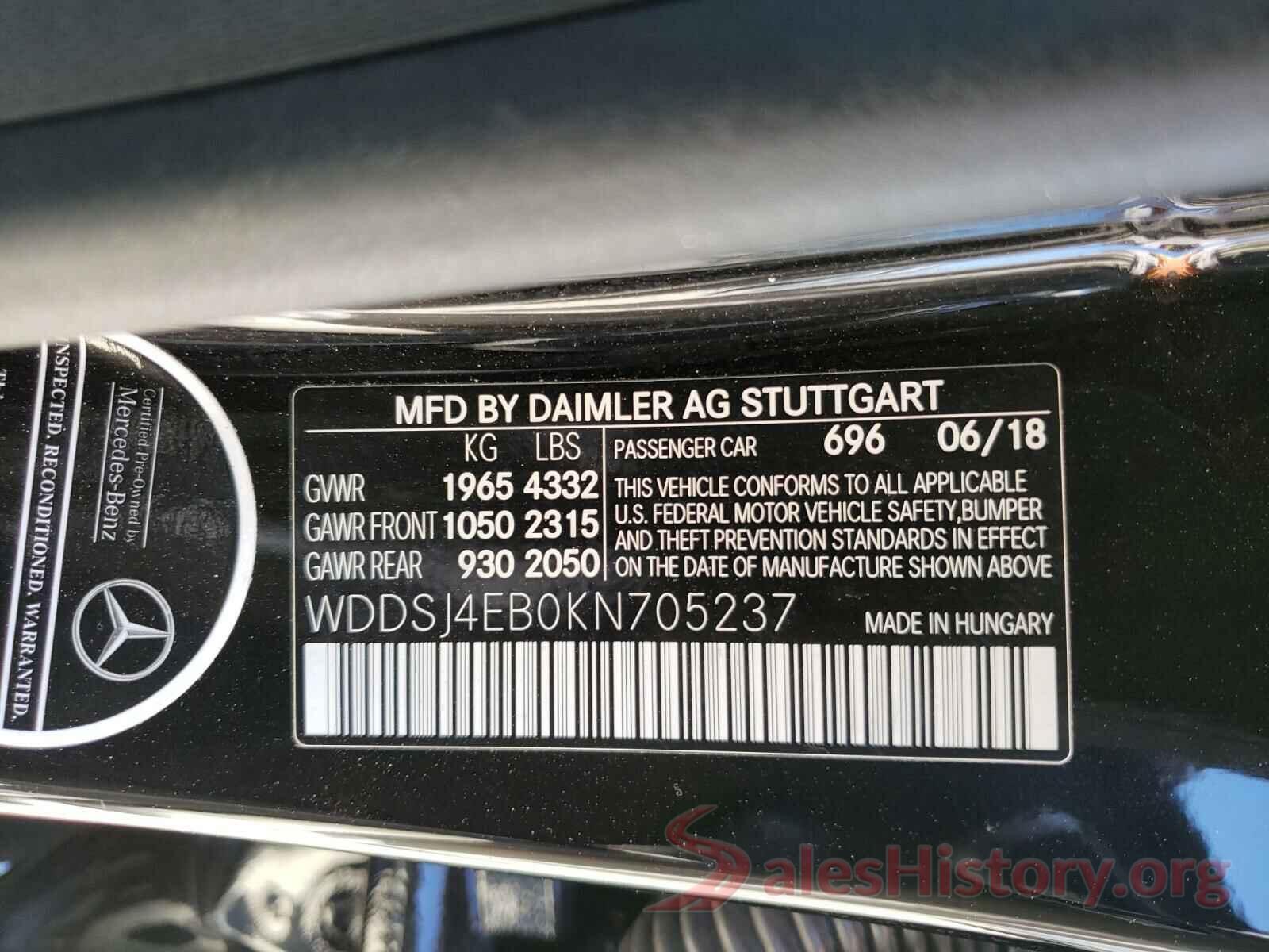 WDDSJ4EB0KN705237 2019 MERCEDES-BENZ CLA-CLASS