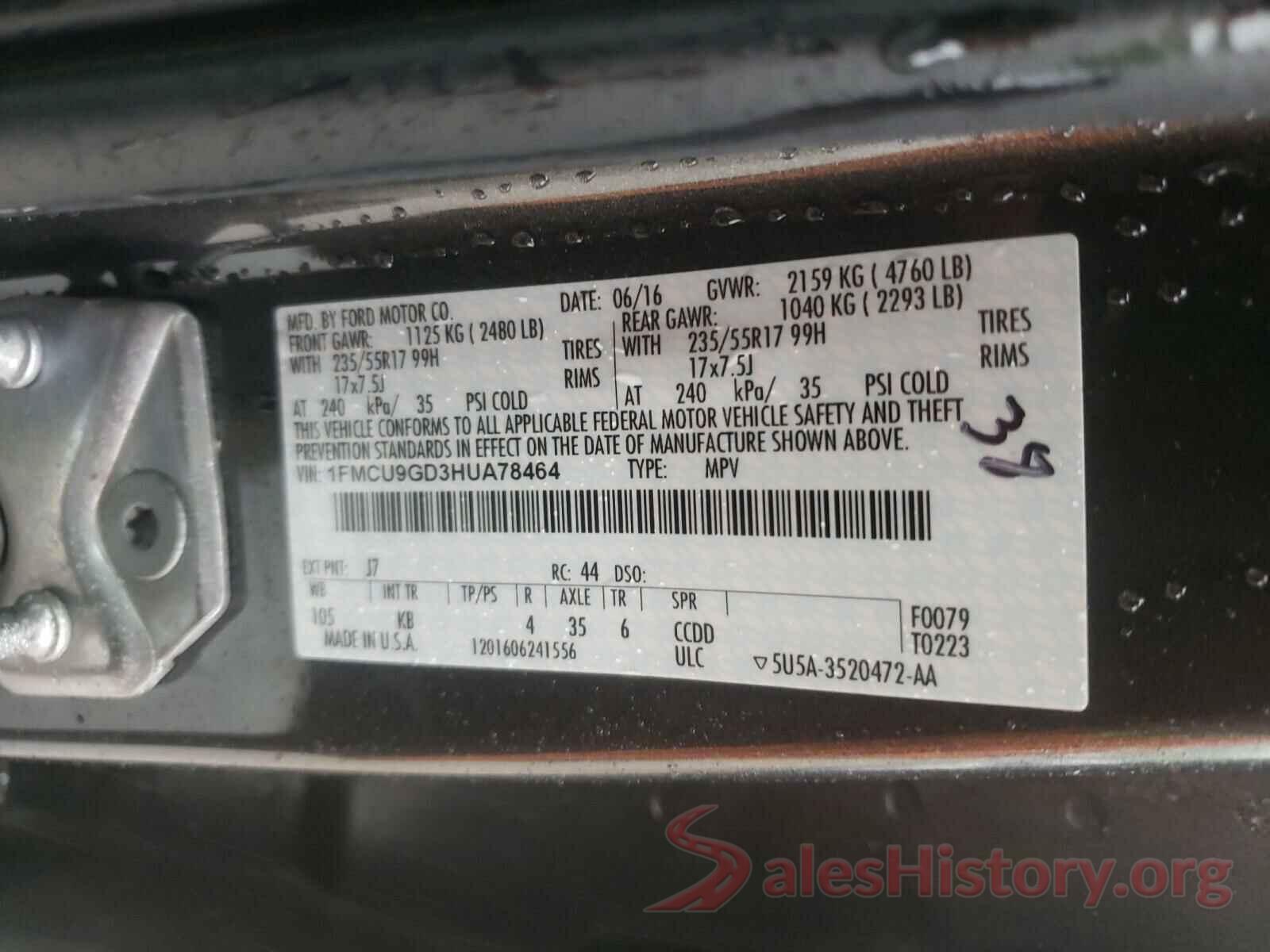 1FMCU9GD3HUA78464 2017 FORD ESCAPE