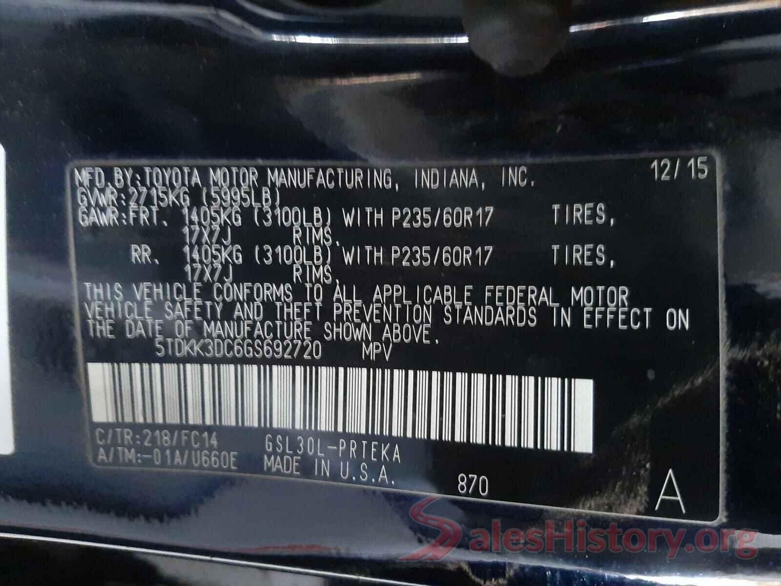 5TDKK3DC6GS692720 2016 TOYOTA SIENNA