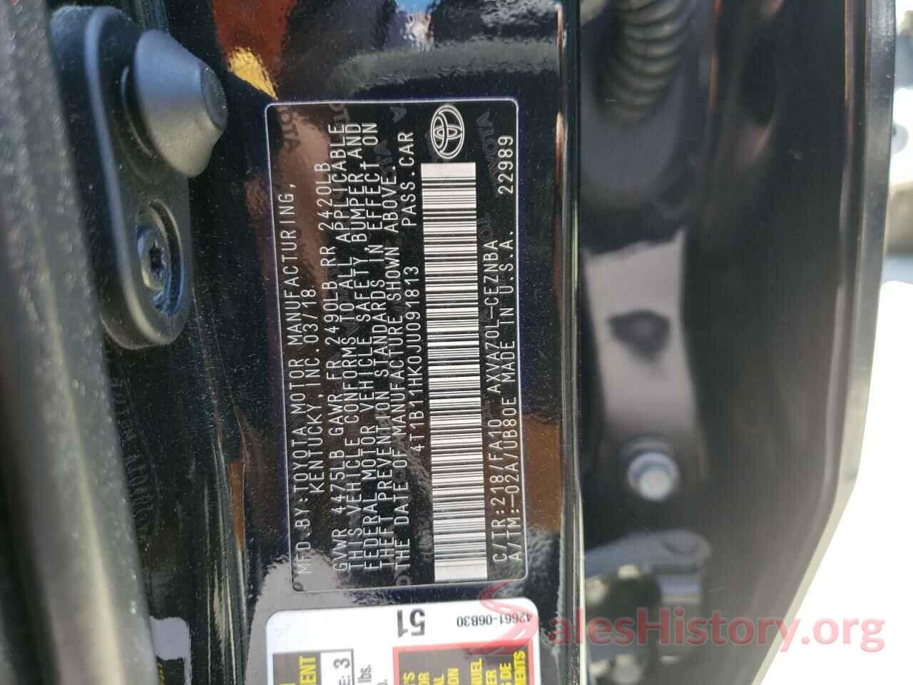 4T1B11HK0JU091813 2018 TOYOTA CAMRY